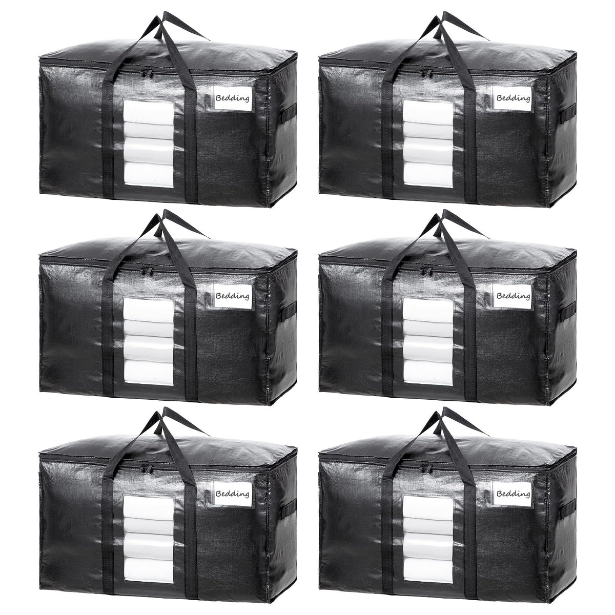 Taili Extra Large Moving Bags, 6 Pack Black Heavy Duty Totes For Storage, Wrap Around Handles, Storage Bags For Space Saving Mov