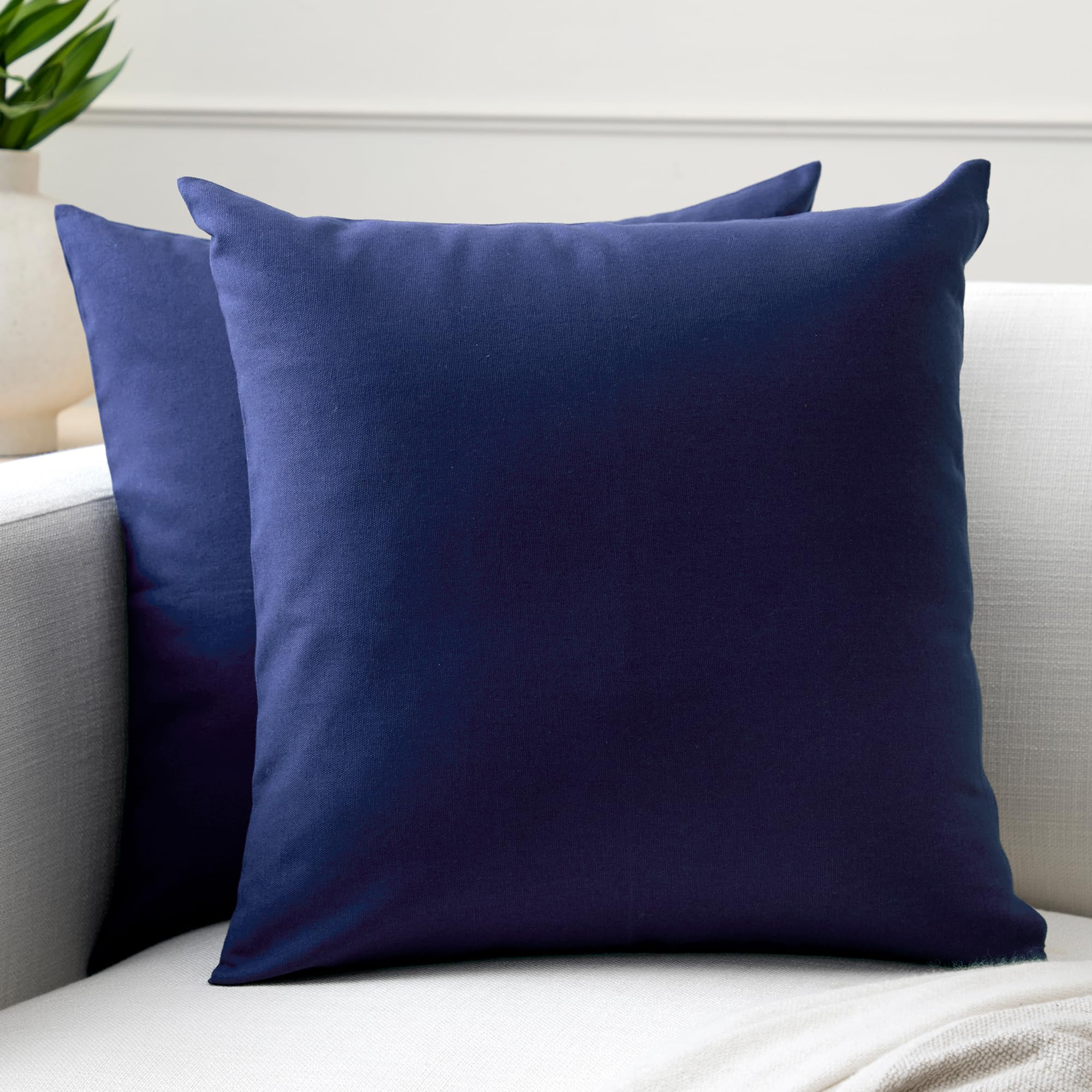 Encasa Xo Throw Pillow Covers 16X16 In Set Of 2 Scotch Blue | No Inserts | Cotton Pillow Covers For Living Room, Bed, Sofa, Couc