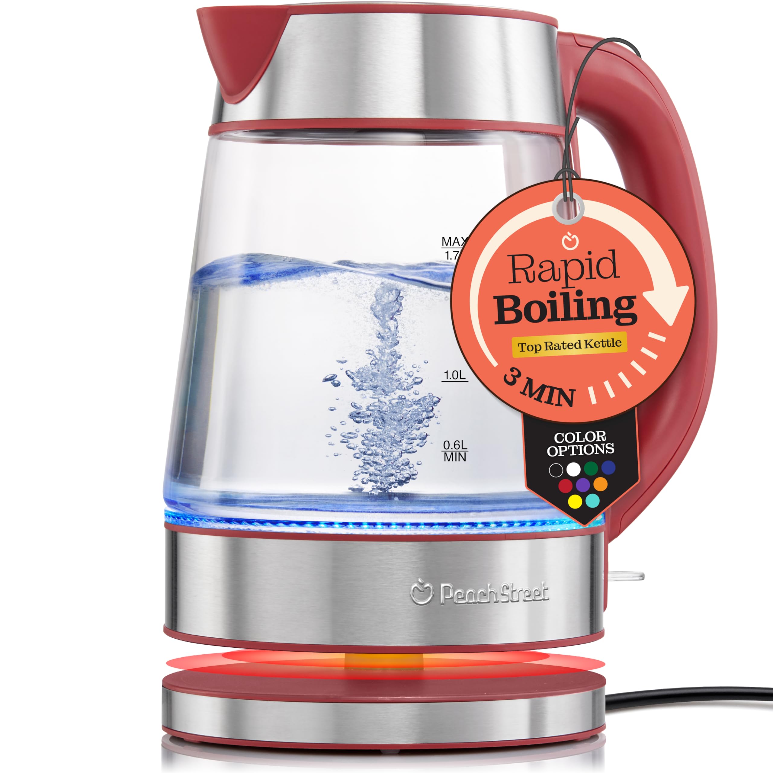 SpeedBoil Water Electric Kettle, 1.7L 1500W, Coffee & Tea Kettle Borosilicate Glass, Wide Opening, Auto ShutOff, Cool Touch Ha