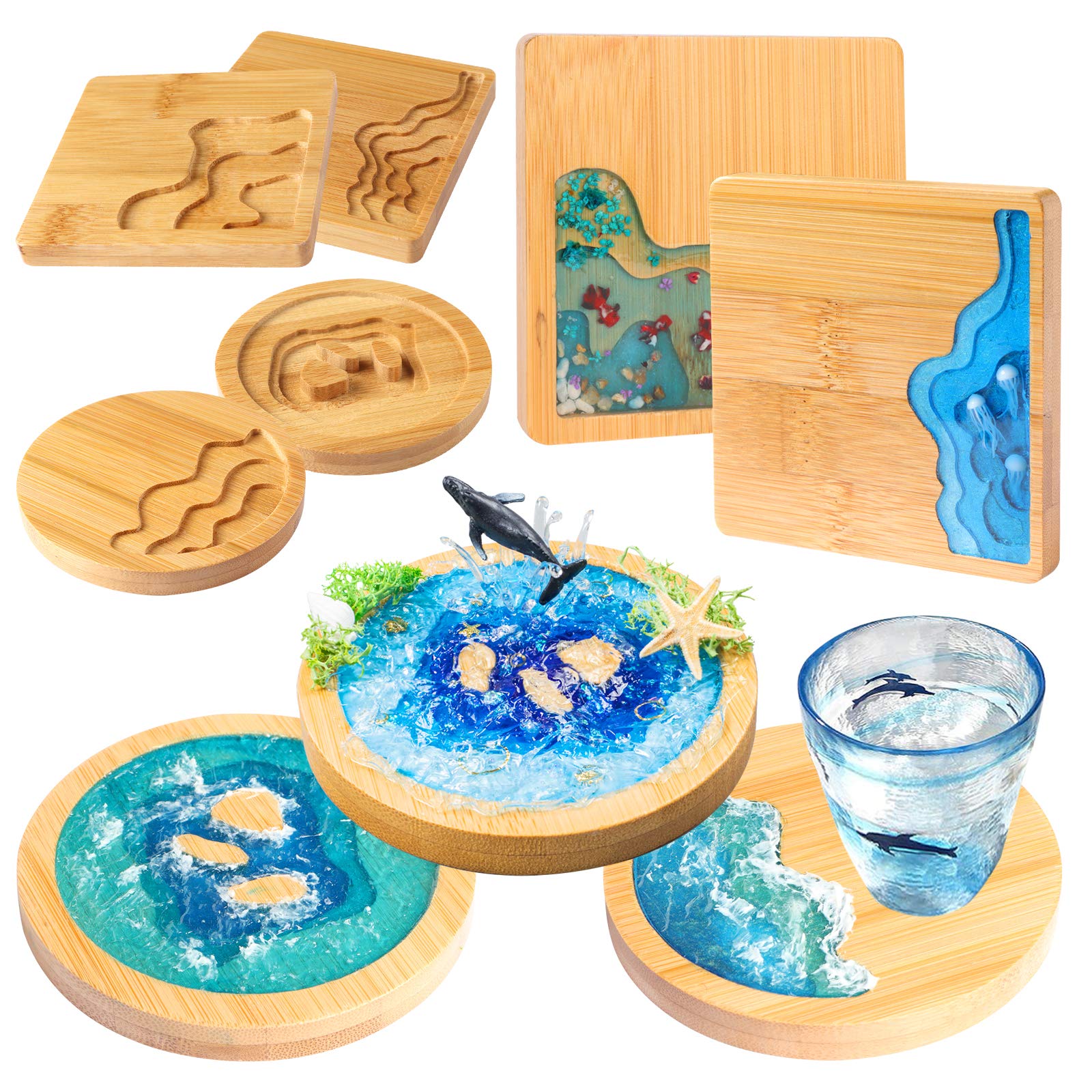 Funshowcase Wood Coaster Set Epoxy Resin Casting Craft Kit River Edge 5-Count