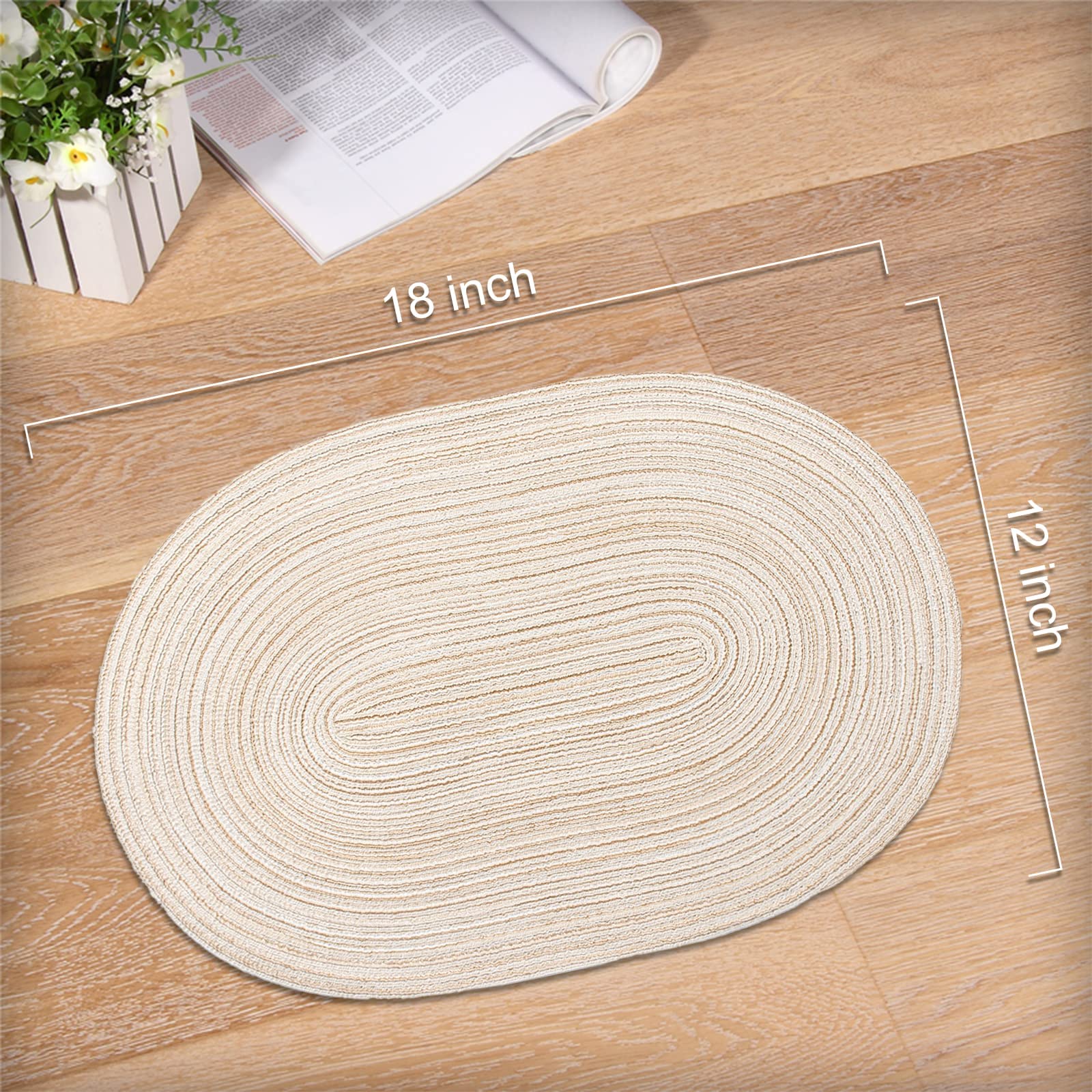Noctiflorous Oval Braided Placemats 12X18 Inch Table Mats Set Of 6 For Dining Tables Natural Woven Heat Resistant Place Mats (Ov