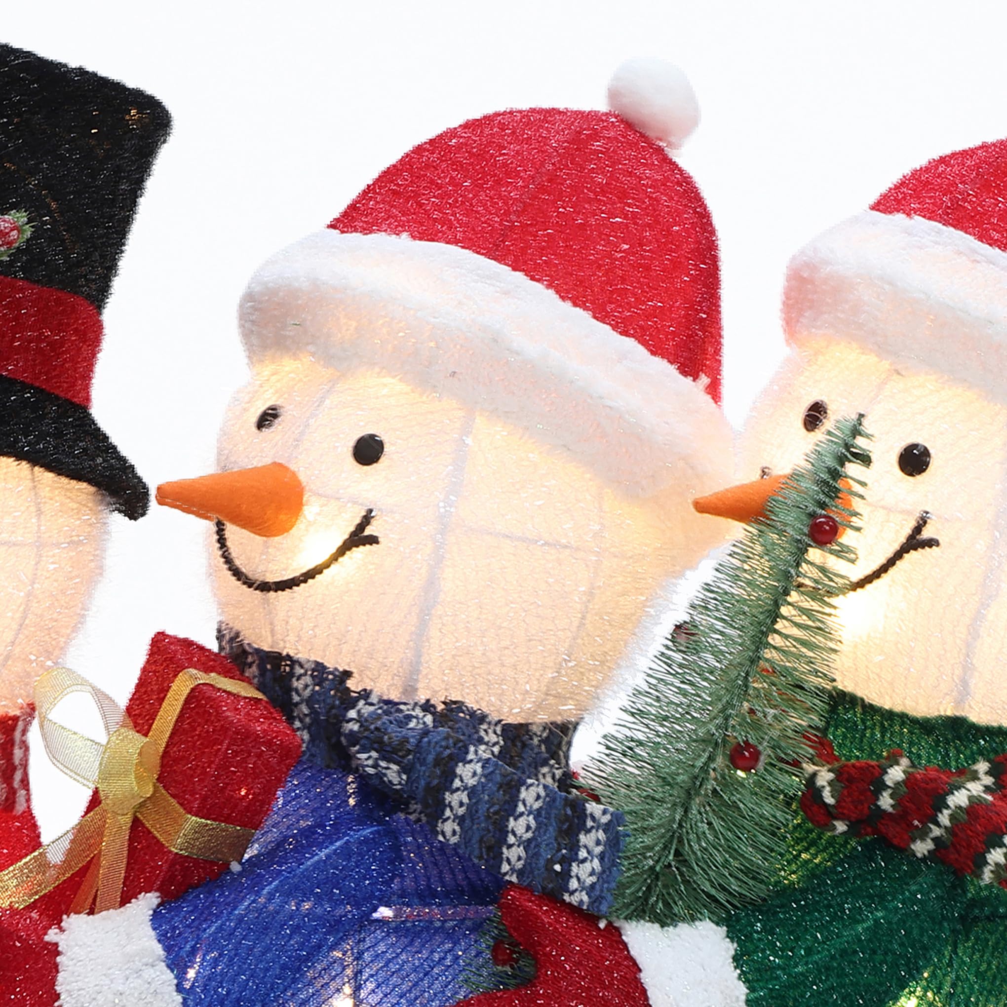 LuxenHome 20 H Lighted Snowman Outdoor Christmas Decorations, Prelit Frosted Snowman Family Trio on Sled Christmas Decor, Illumi