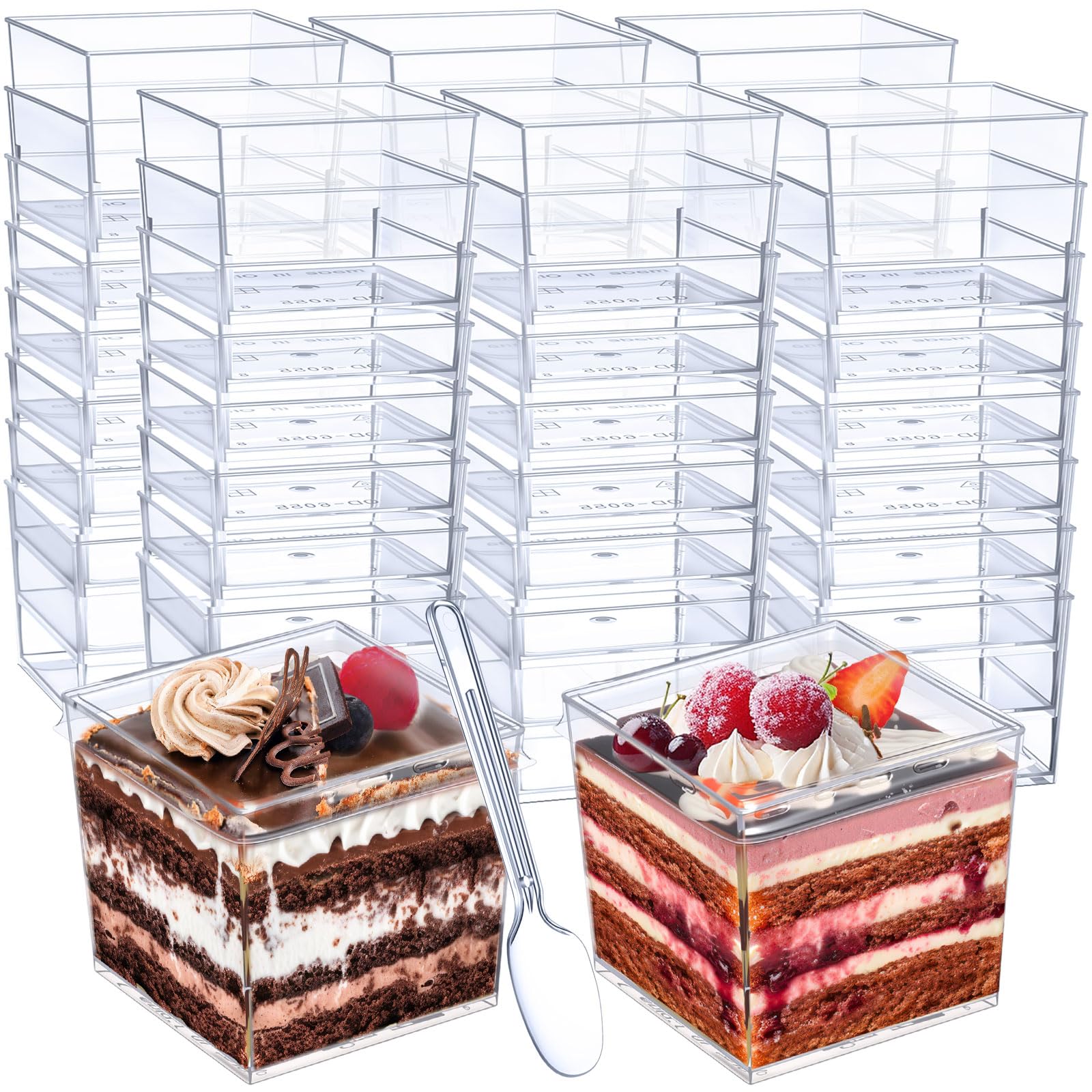 CHENGU 150 Set 5 Oz Square Dessert Cups Clear Plastic Cups with Lids and Spoons Disposable Dessert Tumbler for Parfait Ice Cream
