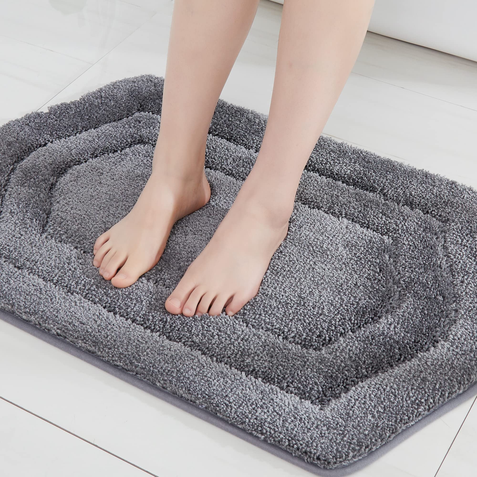COSY HOMEER Extra Thick Bath Rugs for Bathroom - Anti-Slip Bath Linen Sets Mats Soft Plush Yarn Shaggy 100% Strong Polyeste Living Room Bedroom Water Absorbent(Grey 17x27 - Inches)