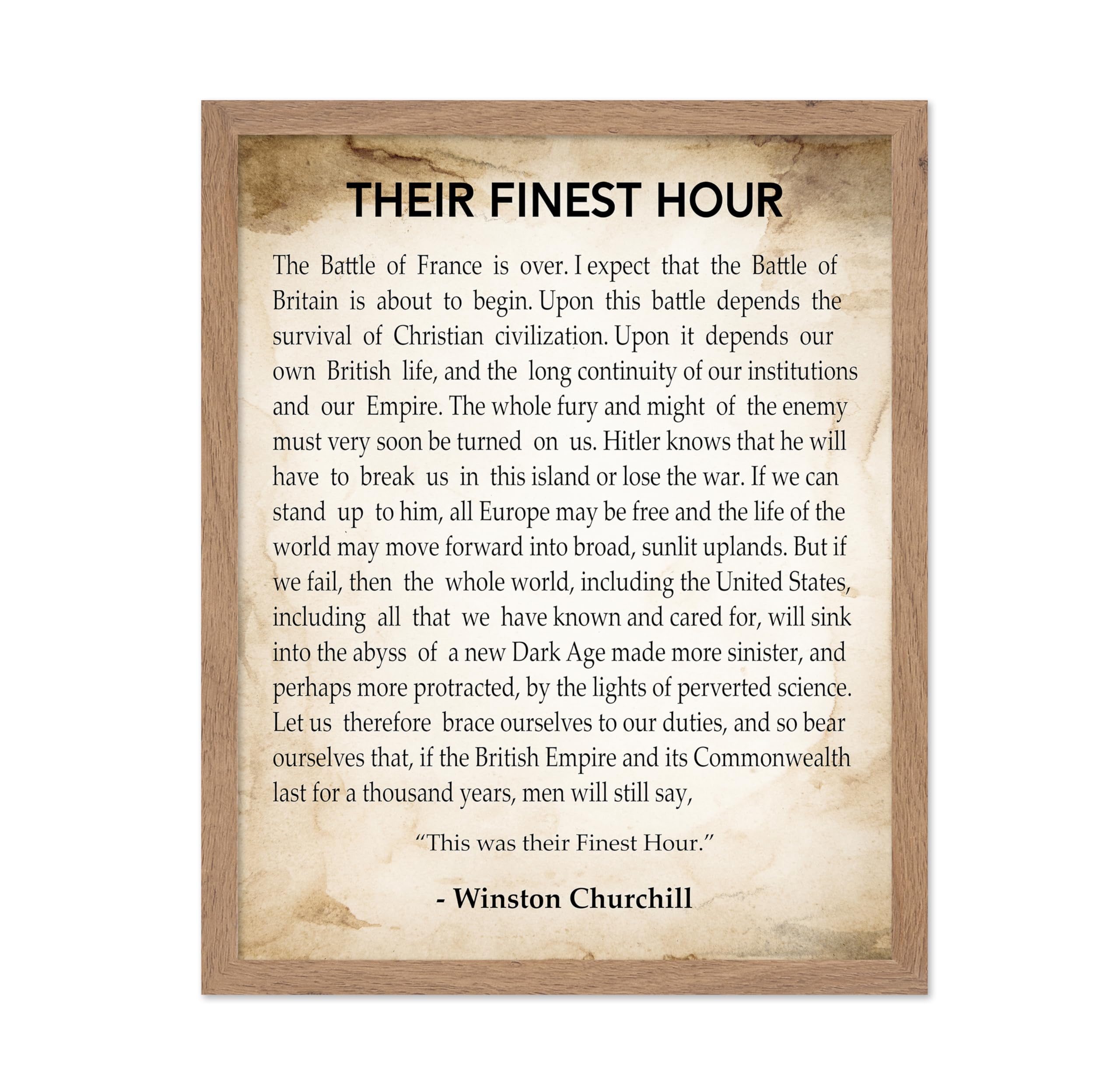Poster Master Their Finest Hour Poster - Winston Churchill Speech Print - Motivational Quote Art - Gift for Men, Women - Typogra