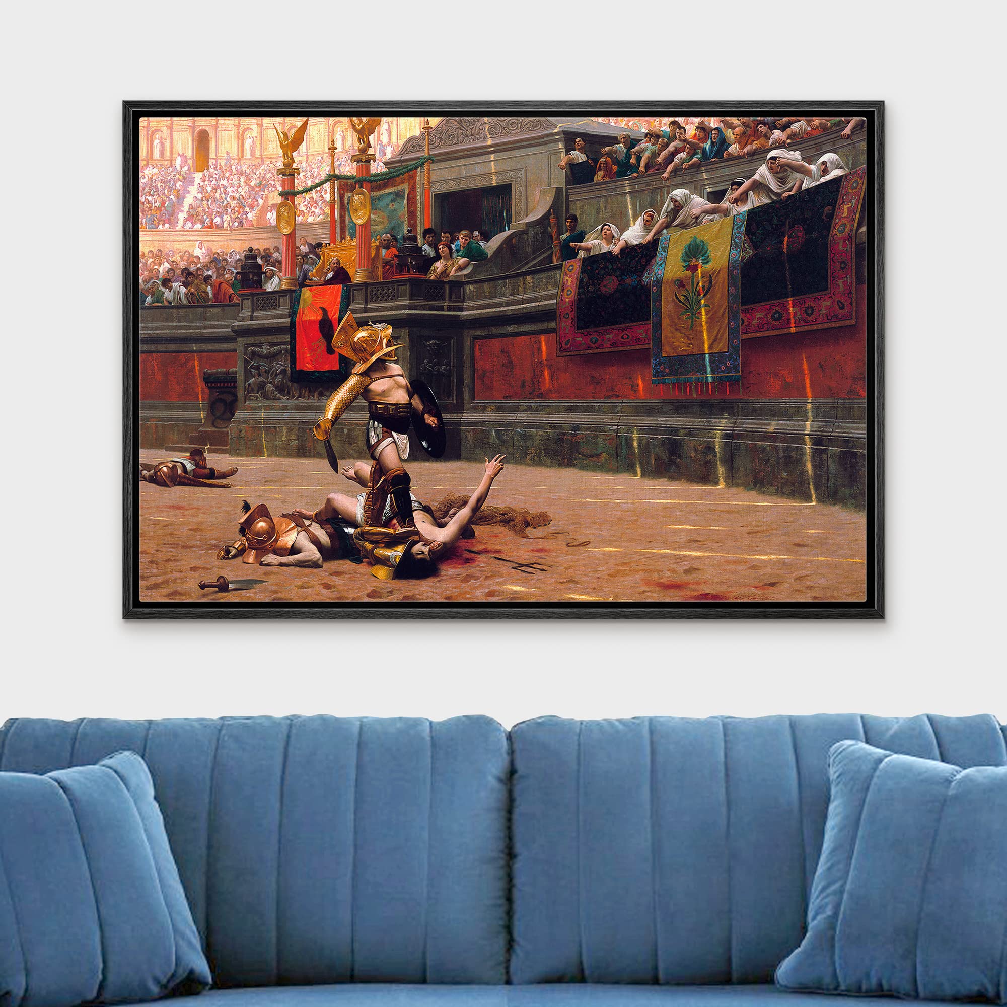 Wall26 - Pollice Verso By Jean-Leon Gerome - Framed Canvas Print Wall Art Famous Painting Reproduction - 16''X24'' Black