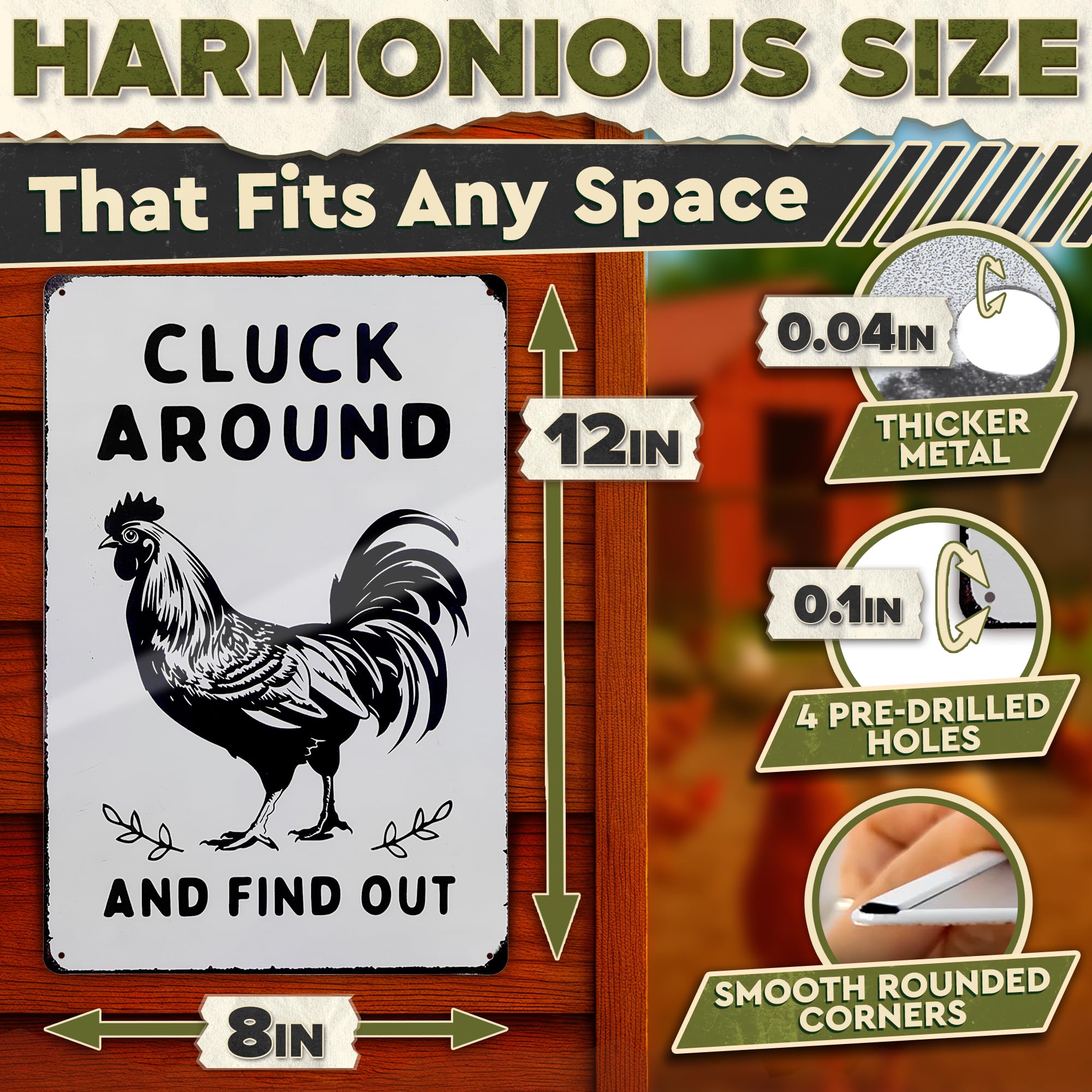 Humorous Chicken Coop Sign - 12 x 8 inch Rustic Tin Rooster Decor for Barn or Kitchen, Farmhouse Metal Sign, Country Farm Decora