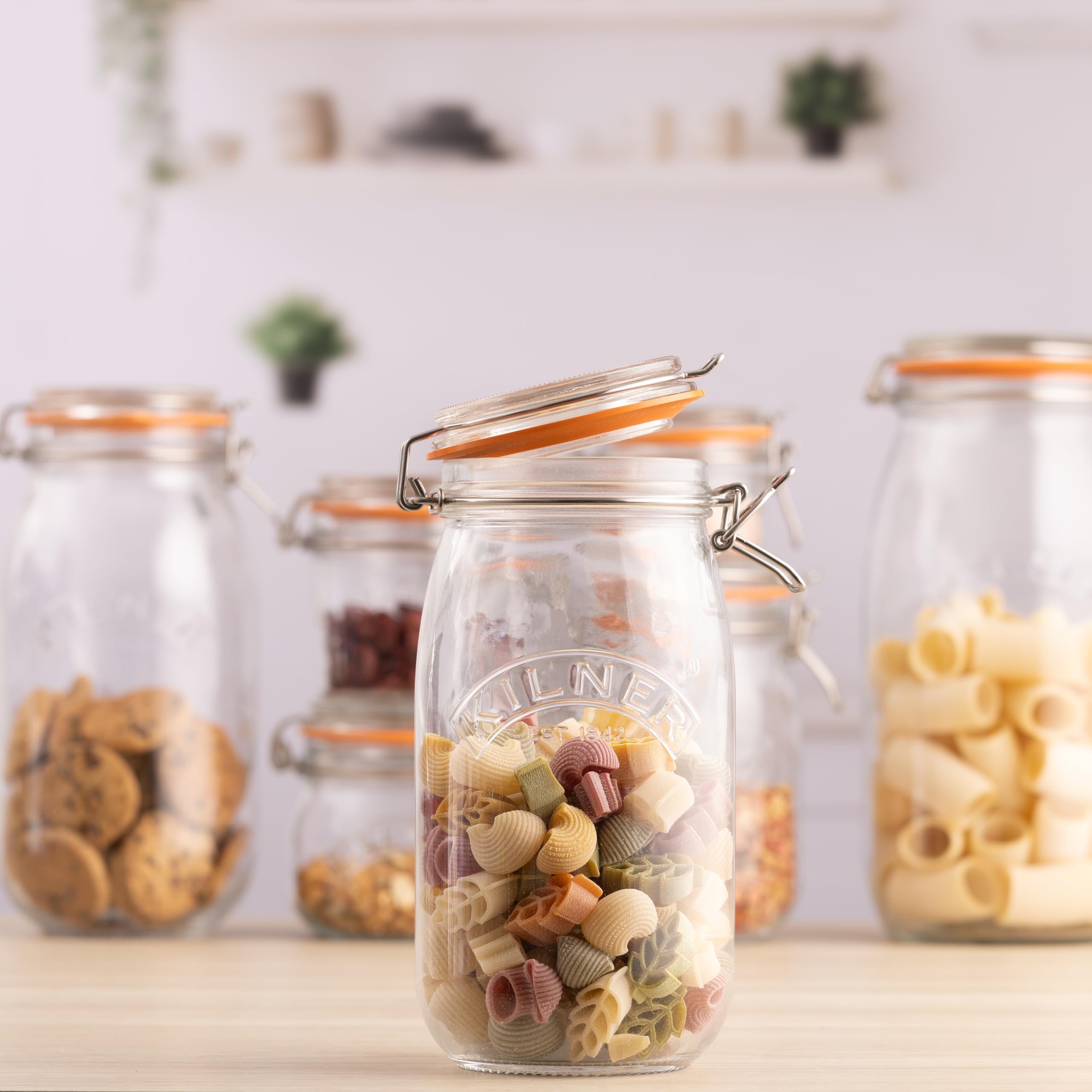 Kilner Round Clip Top Jar, Large Glass Canister With Airtight Seal For Home Canning, Preserving, And Storing, 51-Fluid Ounces, 1