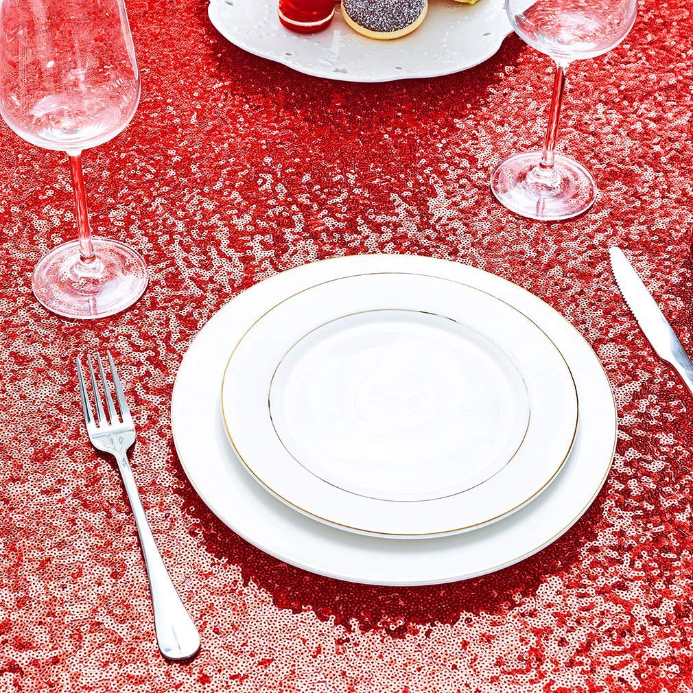 Hahuho 50X80 Inch Rectangular Sequin Tablecloth Red, Glitter Tablecloth For Bridal Shower Decorations, Birthday, Wedding, Desser