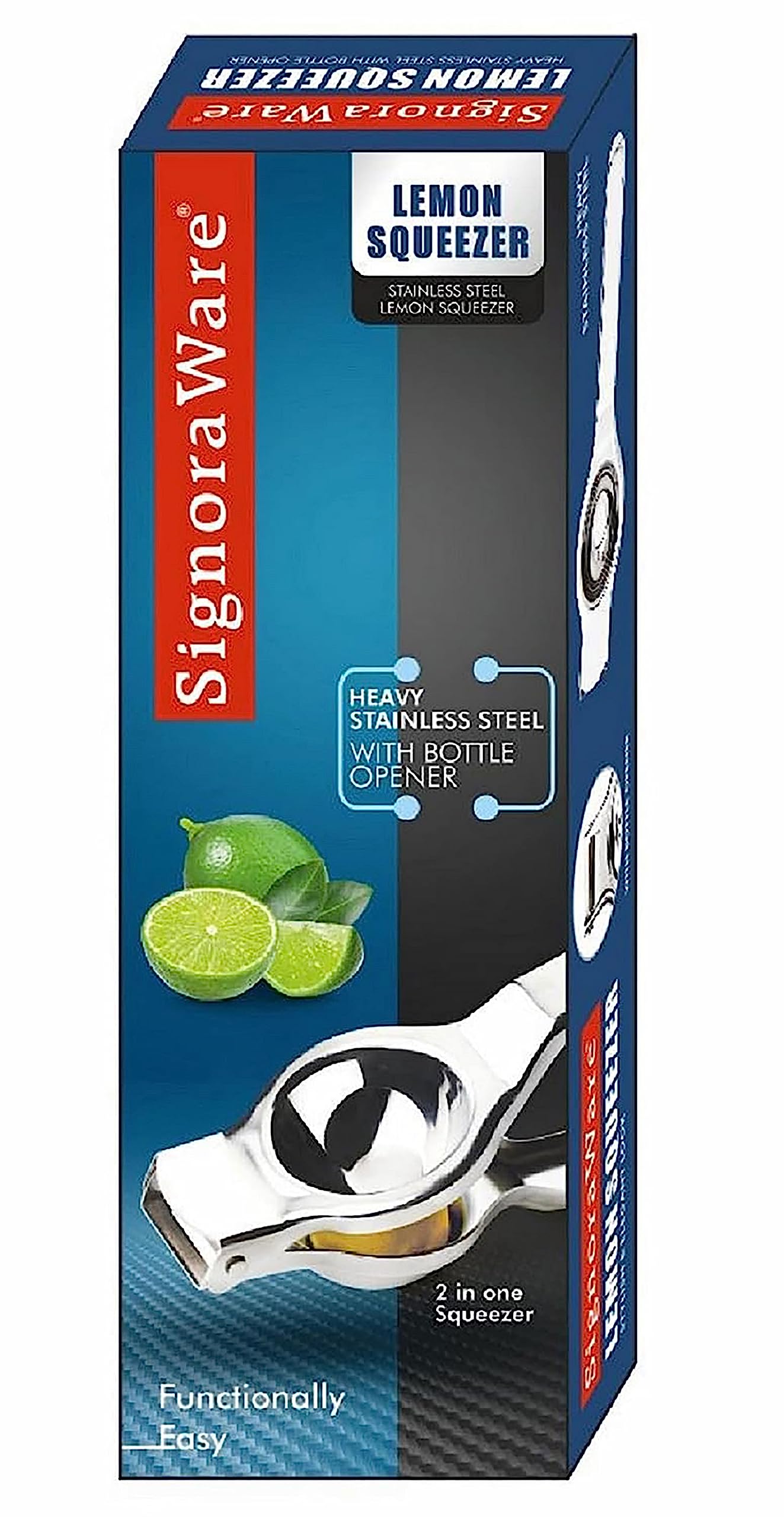 Signoraware Lemon Squeezer With Bottle Opener Food Grade Stainless Steel, Set Of 1, Silver