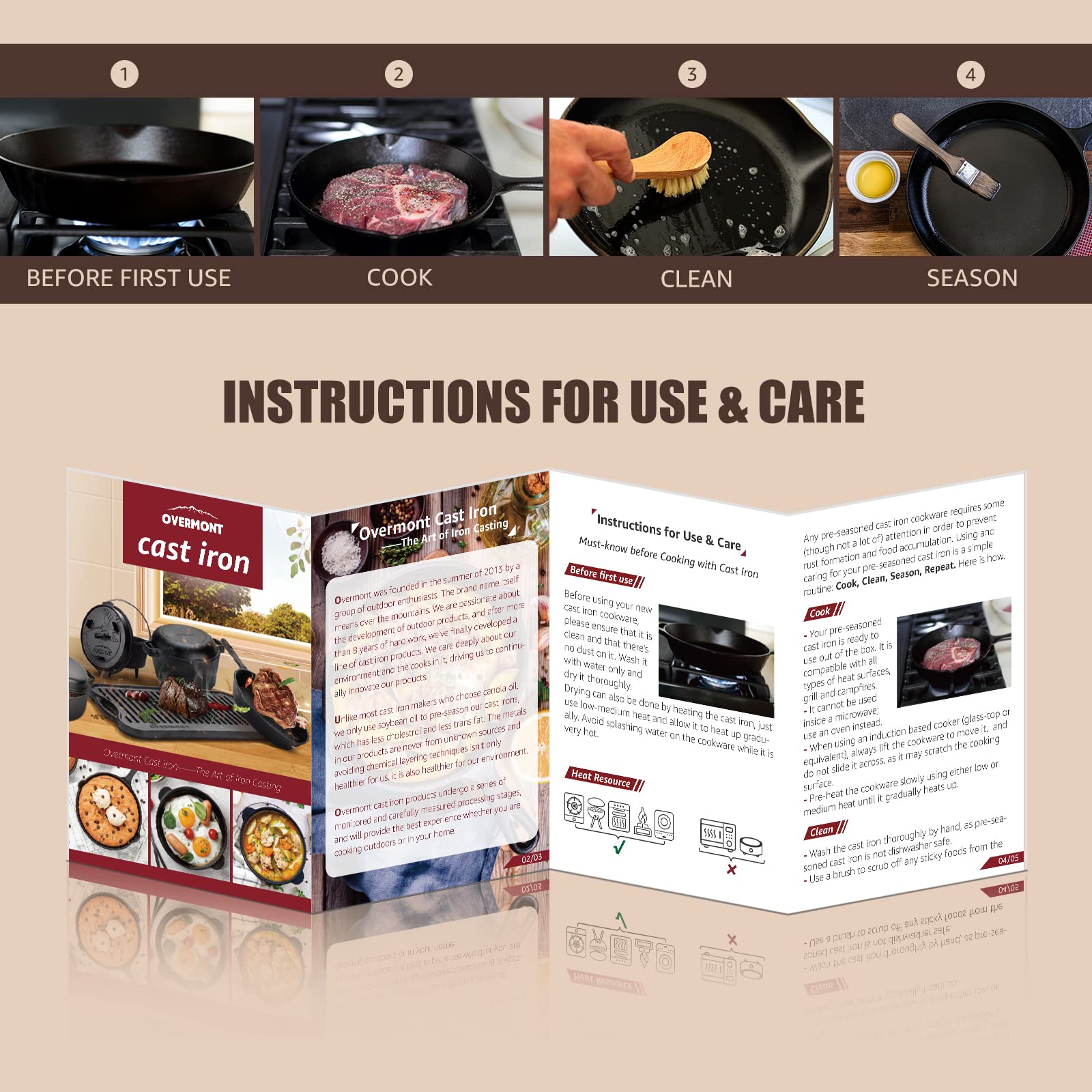Overmont 5 Quart Pre-Seasoned Cast Iron Dutch Oven with Skillet Lid - Black, Induction & Stovetop Compatible, Model OHS-OM-NPot
