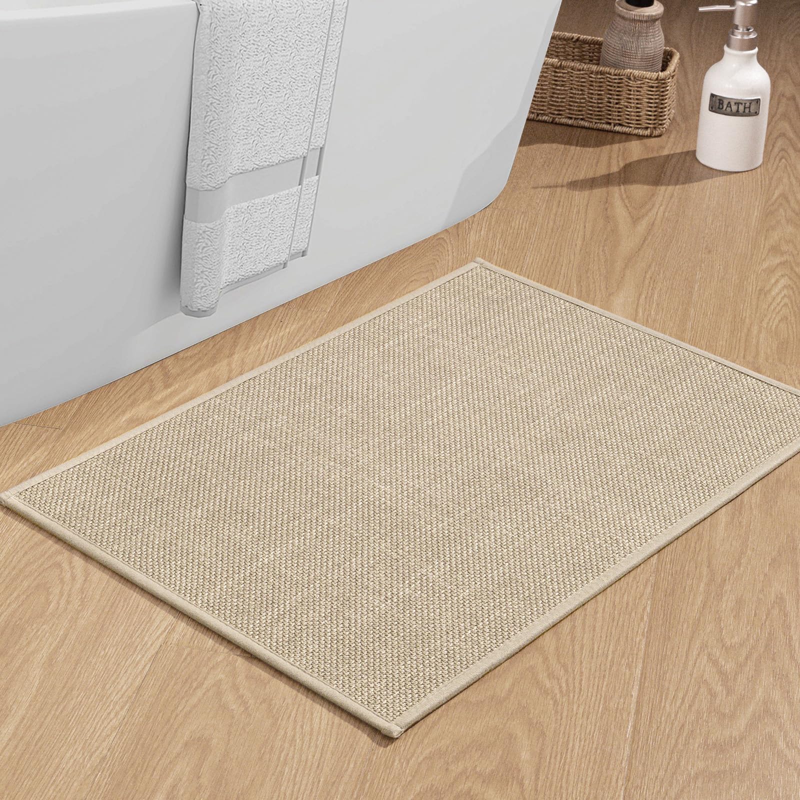 Chakme Bathroom Rugs Mat 24X17, Ultra Thin Non Slip Bath Mat Small Quick Dry Absorbent Bath Mat For Bathroom Floor, (Light Beige