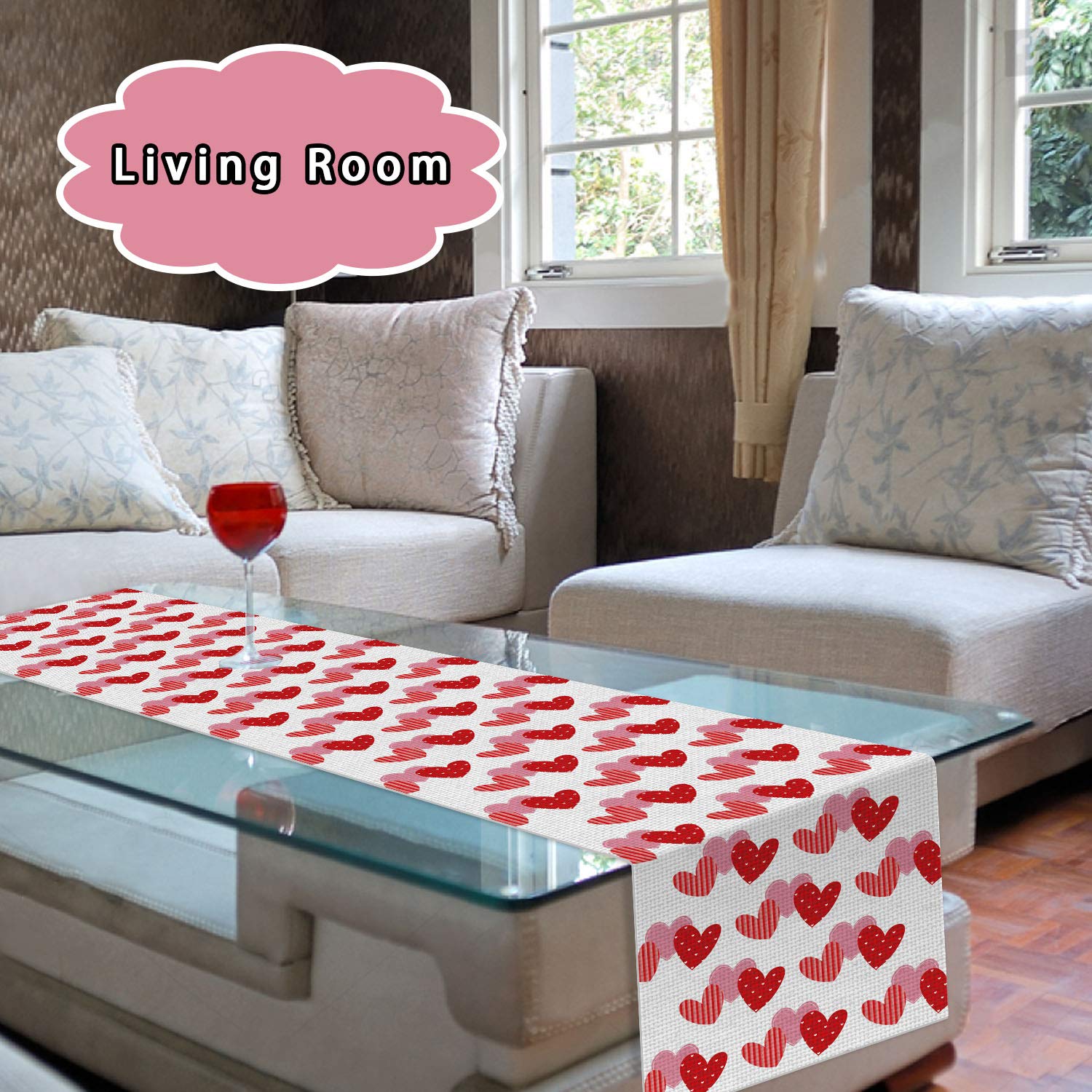Partywind Valentines Day Table Runner, Valentines Red Heart Decorations For The Home Decor, Valentine Romantic Decorations For A