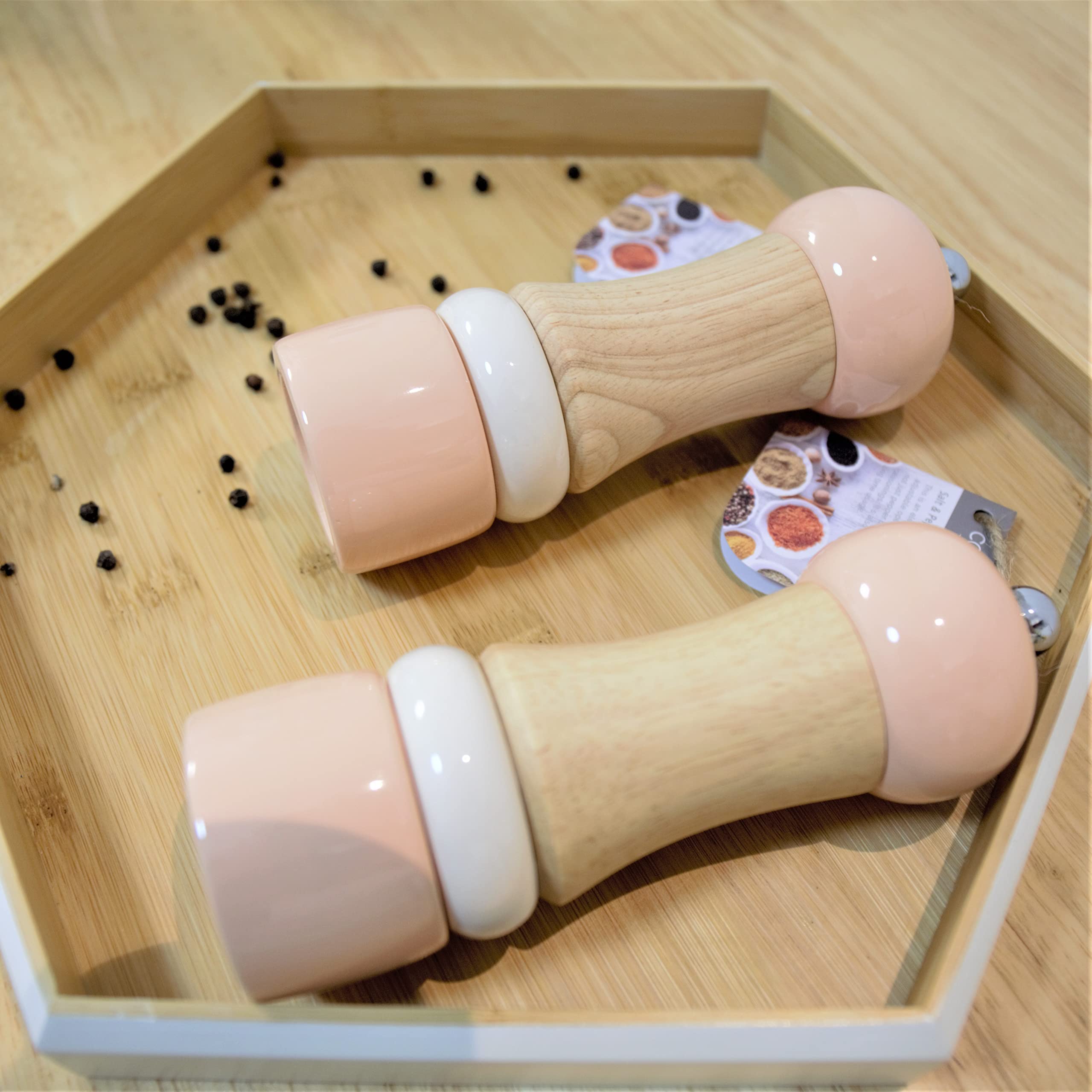 Classical Salt & Pepper Mill Sets Wooden Salt Pepper Grinder Set Salt & Pepper Shakers Stylish Pepper Mill- Ceramic Rotater - Re
