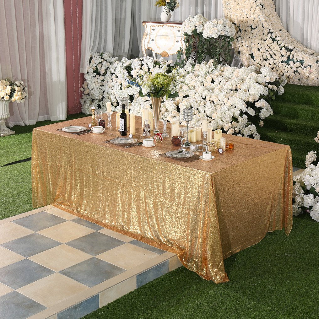 Partydelight Sequin Tablecloth, Wedding, Sweetheart, Christmas Tree, Rectangular, 90''X 132'', Light Gold