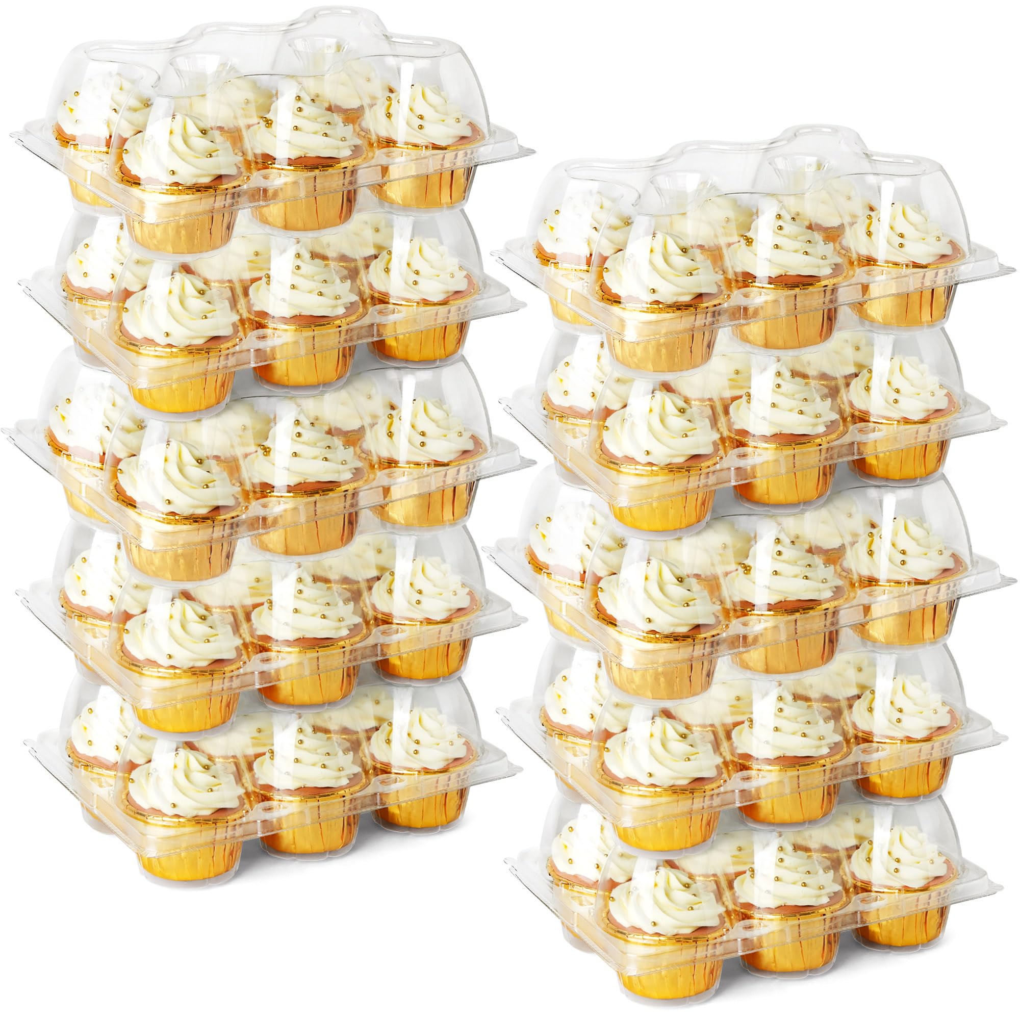 LotFancy Cupcake Containers 6 Count, 40 Sets, Half Dozen Clear Cupcake Boxes, Plastic Muffin Holders with Detachable Tall Dome L