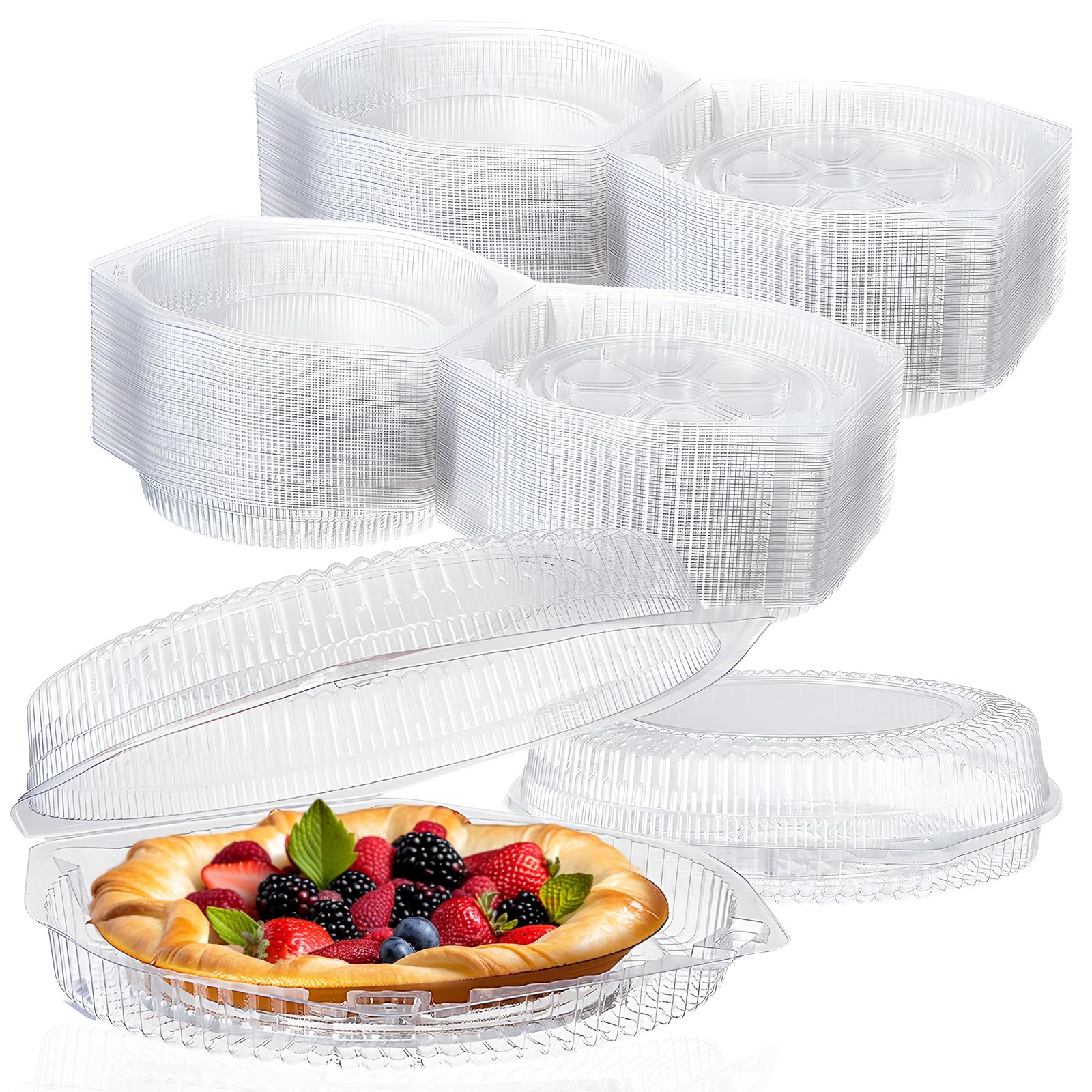 Soaoo 100 Pcs 9 Disposable Plastic Pie Containers with Lids, Clear