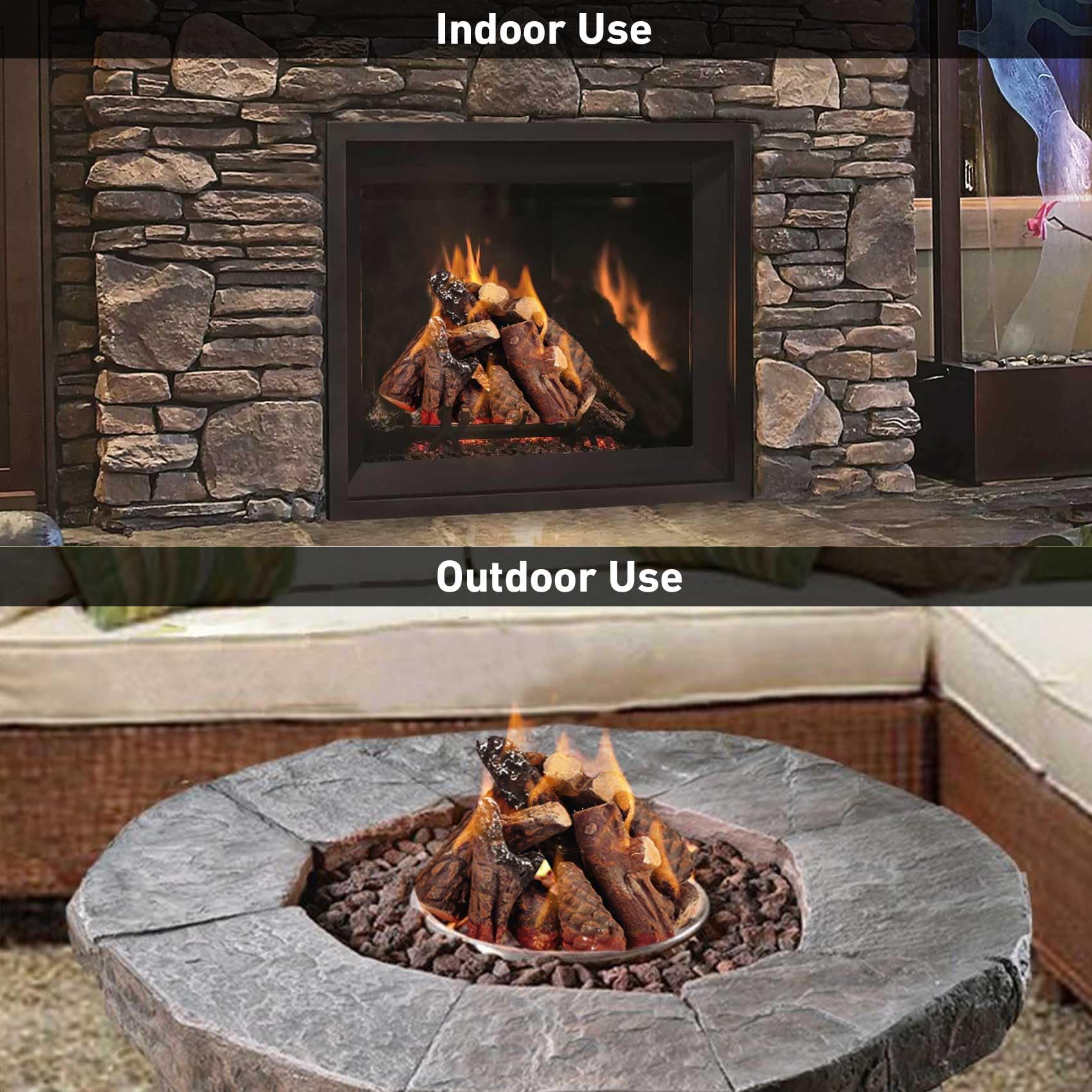 Stanbroil Small Ceramic Gas Logs Set - 10 Piece Gray Decoration for Indoor/Outdoor Fireplaces & Fire Pits, Model Q006-S-10-CF-A