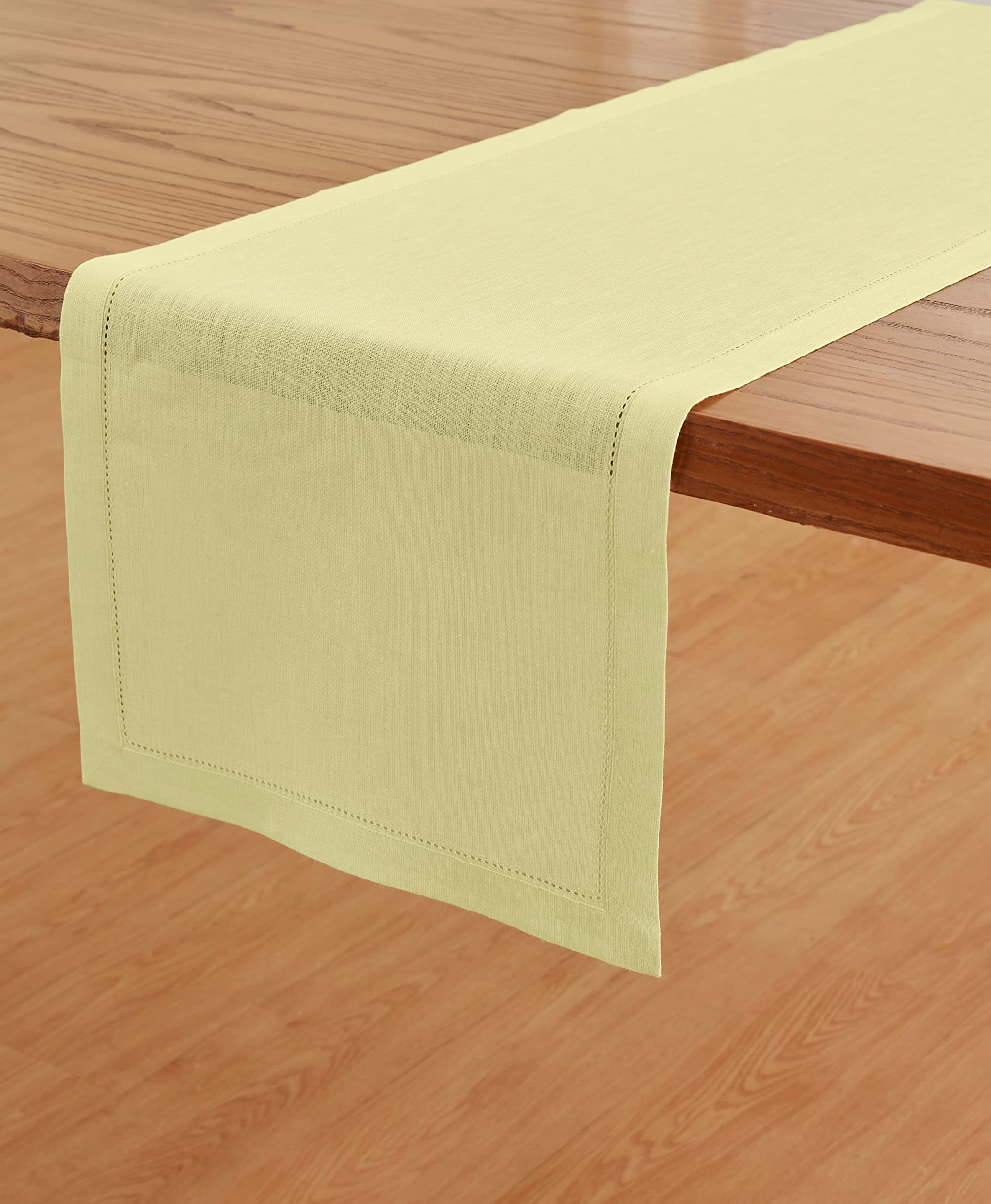 Solino Home Pure Linen Table Runner - Butter Yellow 14 x 72 Inch - 100% Linen Fabric Table Runner for Spring  Summer  Dining - Milan  Machine Washable and Handcrafted from European Flax