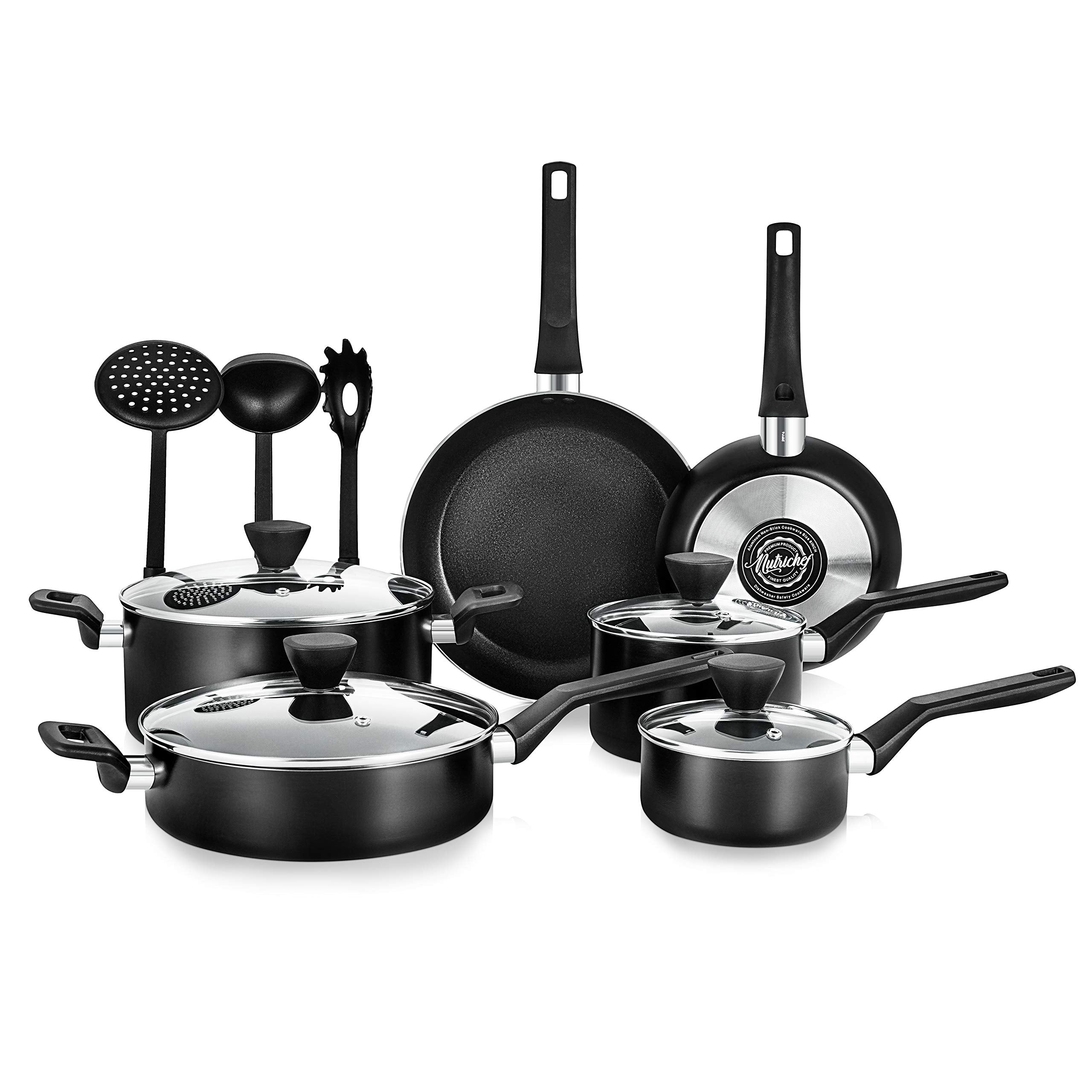 NutriChefKitchen 13Piece Nonstick Kitchen Cookware Set PTFE/PFOA/PFOS Free Heat Resistant Kitchen Ware Pots Pan Set w/ Saucepa