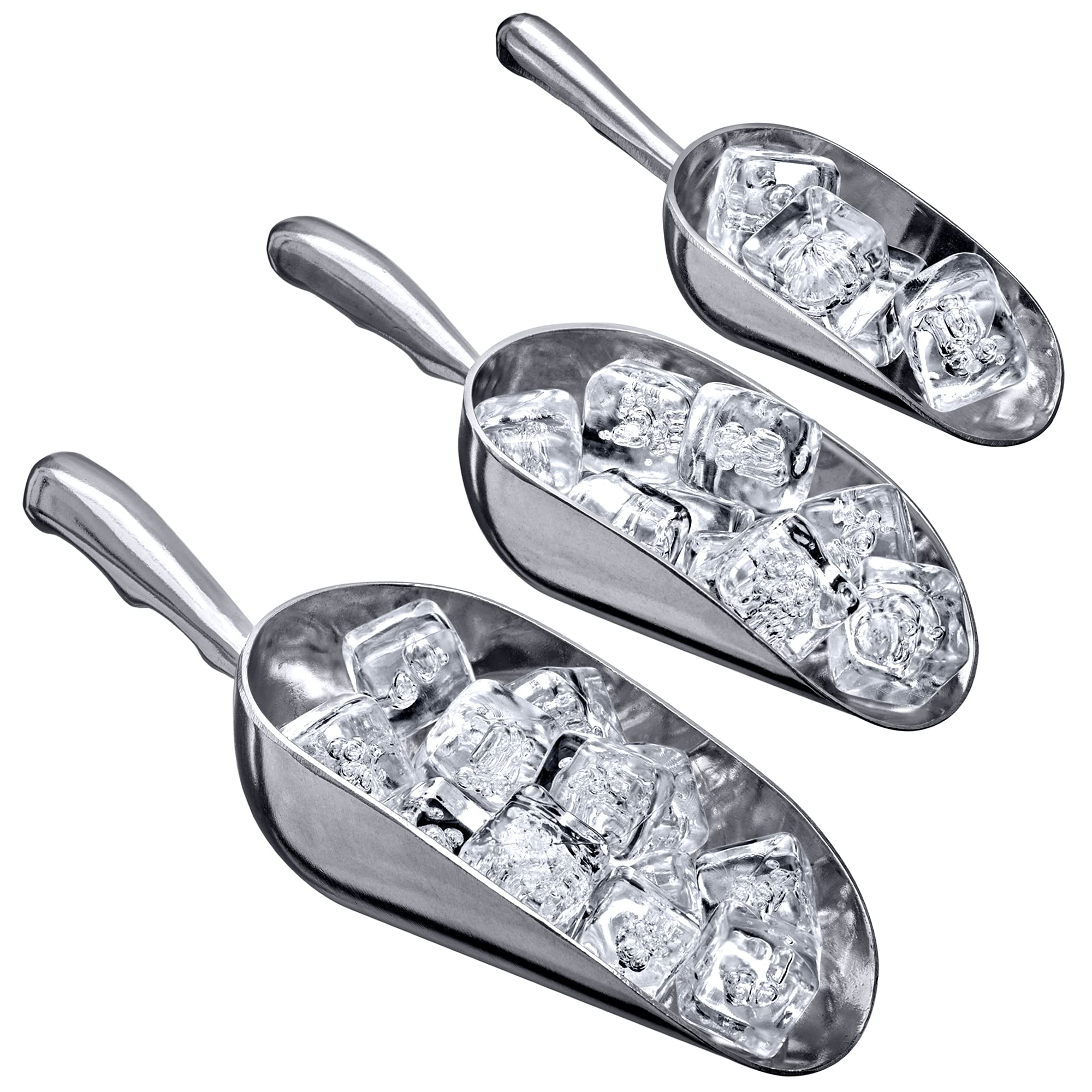 Amazing Abby - Elsa - Aluminum Ice Scoops (3-Piece Set), Cast Aluminum Utility Scoops, 5/12/24-Ounce Capacity, Food-Grade, Good