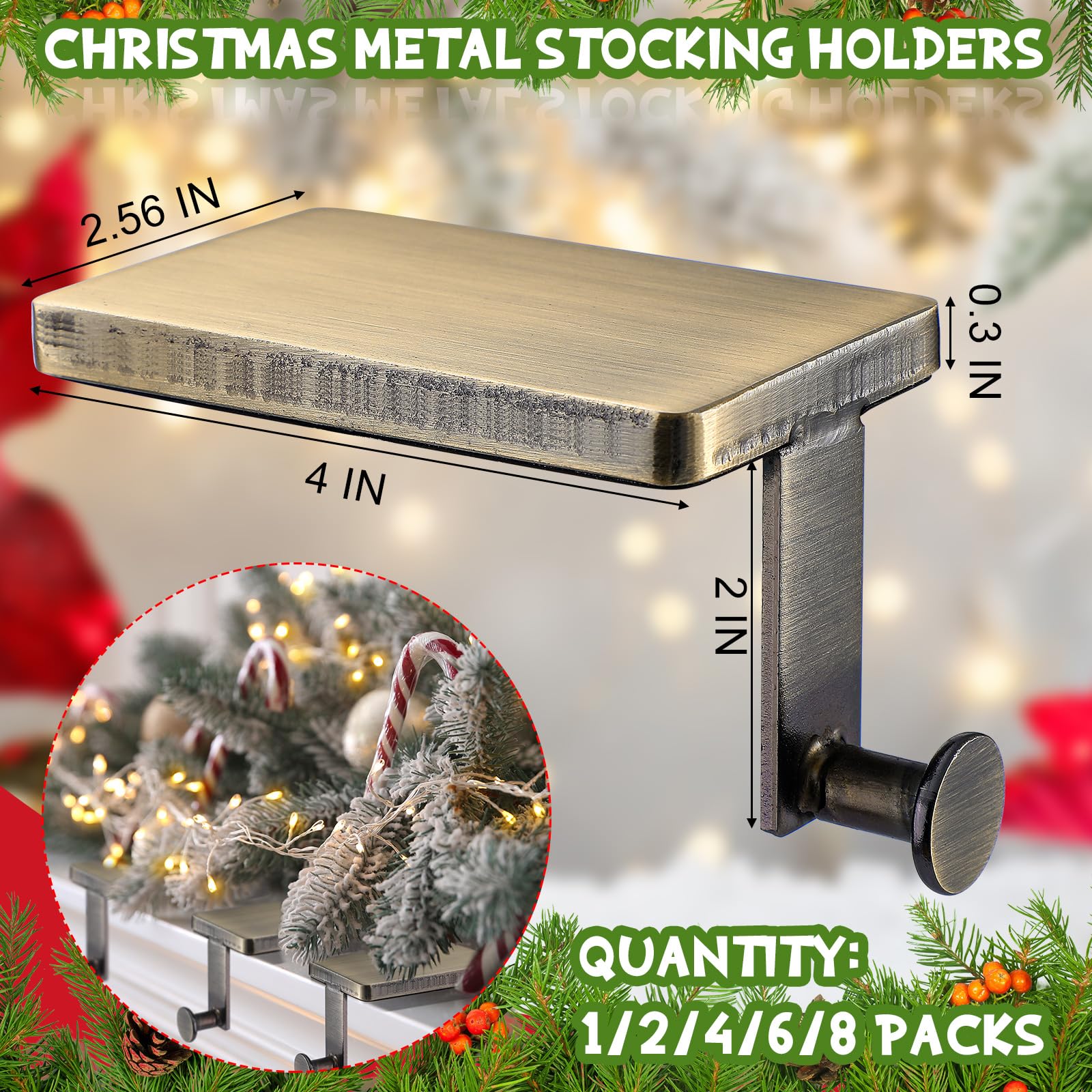 Landhoow Christmas Stocking Holder Christmas Stocking Hanger for Mantel Heavy Duty Xmas Hook with Non Slip Protective Pad Mantel