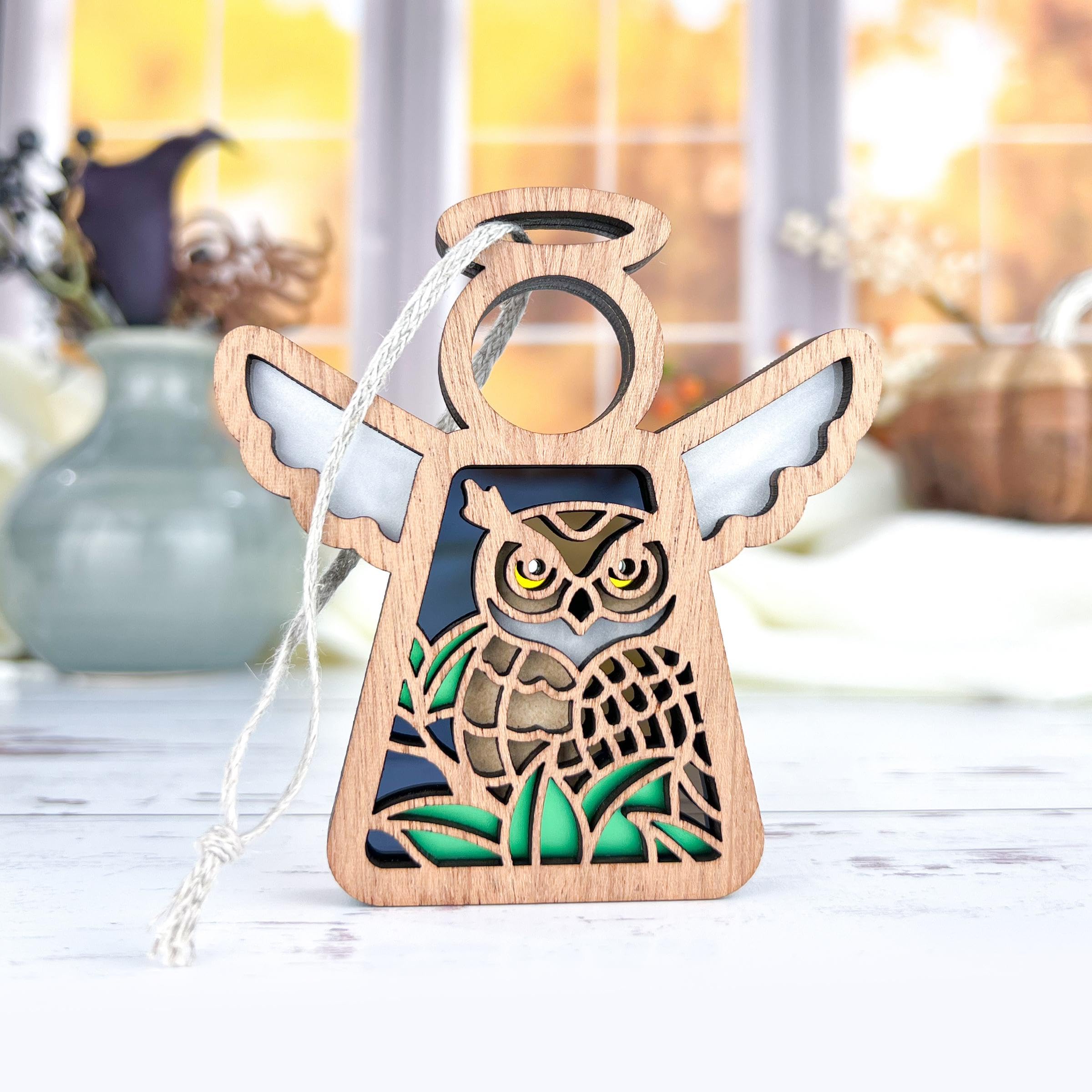 3.5 (H) Owl Ornament Decor - Cute Bird Gifts for Women - Great Horned Owl Figurine - Unique Bookshelf Decor