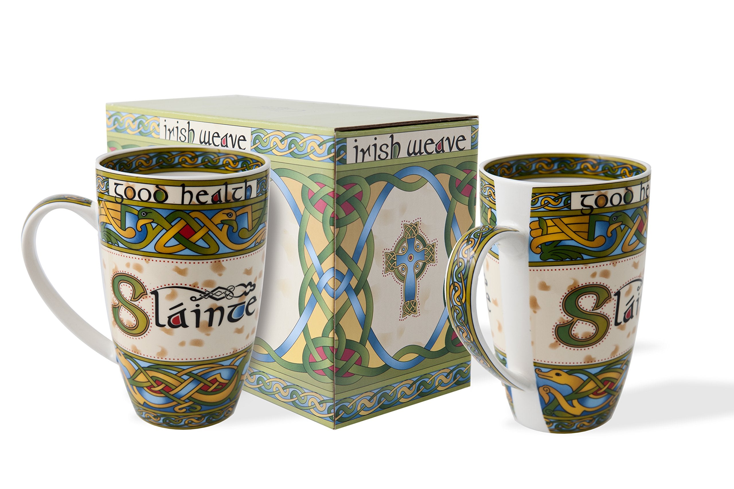 Royal Tara Slainte Bone China Mug - Celtic Knots-Irish Weave (Set Of 2), Coffee Cups For Hot Or Cold Beverages , Capacity 14Fl O