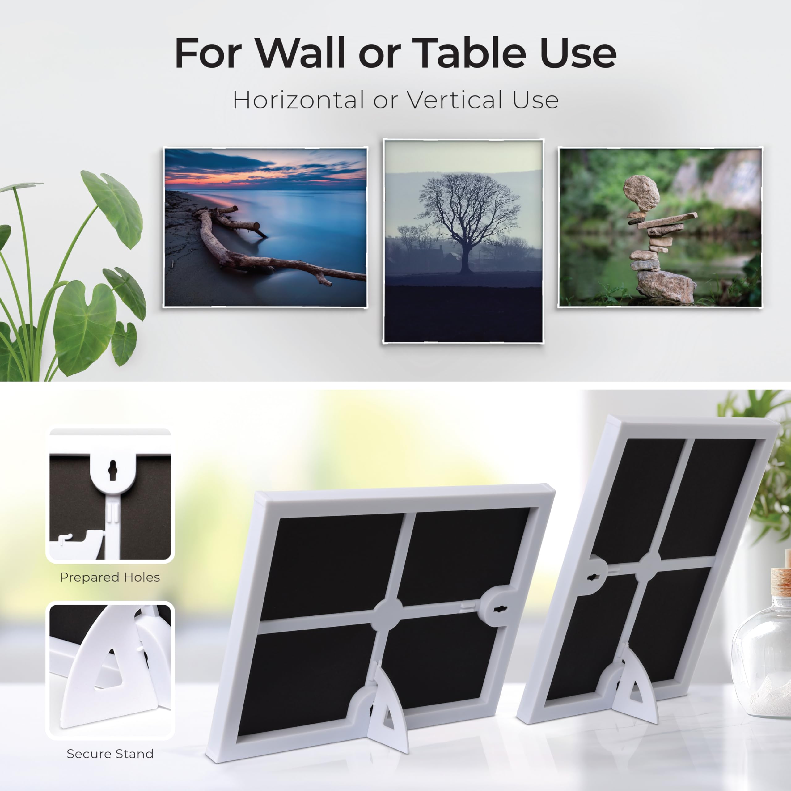 MANTELLO ESSENTIALS Front Loading White Picture Frame 8.5x11 - Set of 6 - Table Desk Wall hanging For Artwork - Certificates Dip