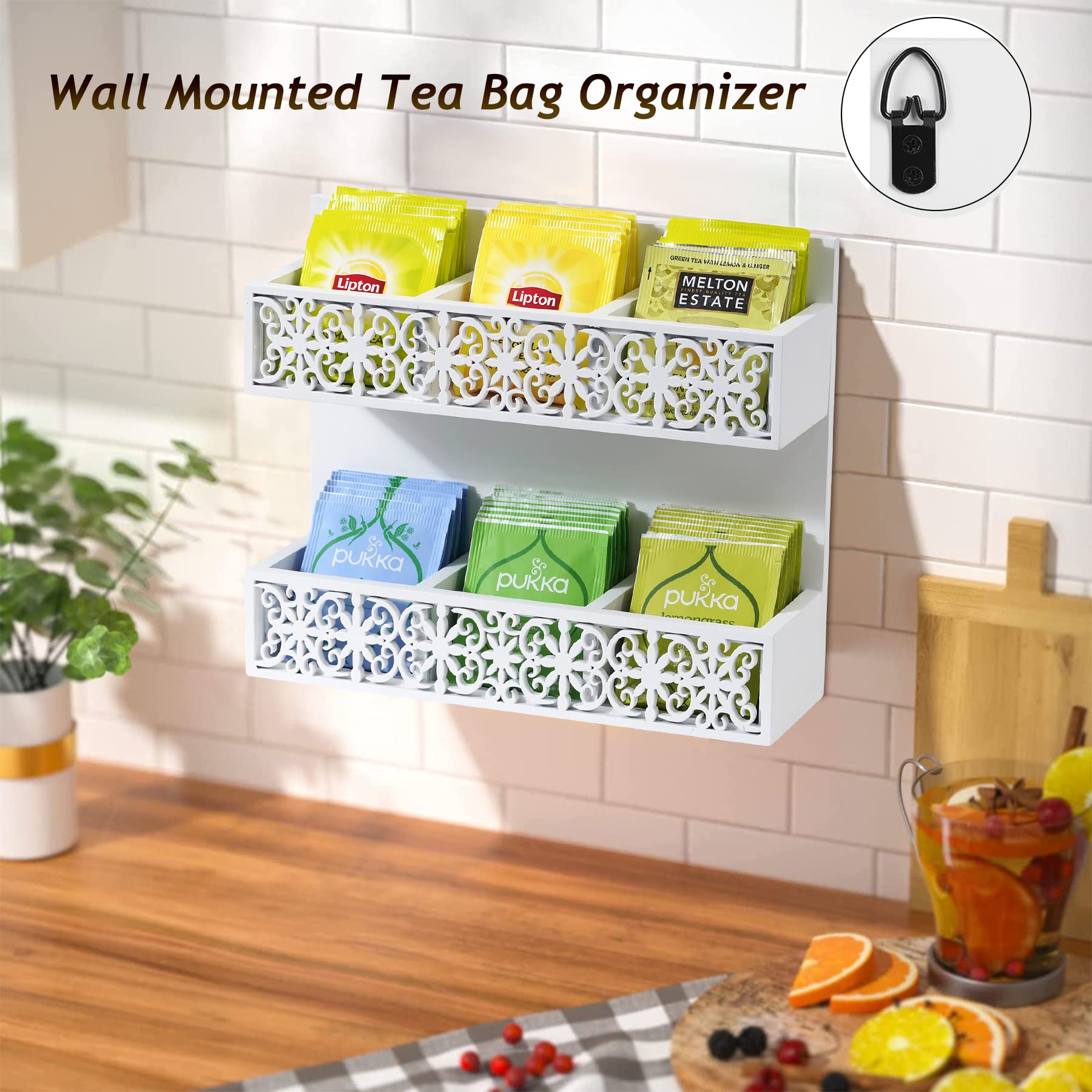 Qilichz Tea Bag Organizer 2 Tier Wood Tea Bags Holder Wall Mounted Tea Box For Tea Bags Organizer Rustic Tea Chests For Tea Stor