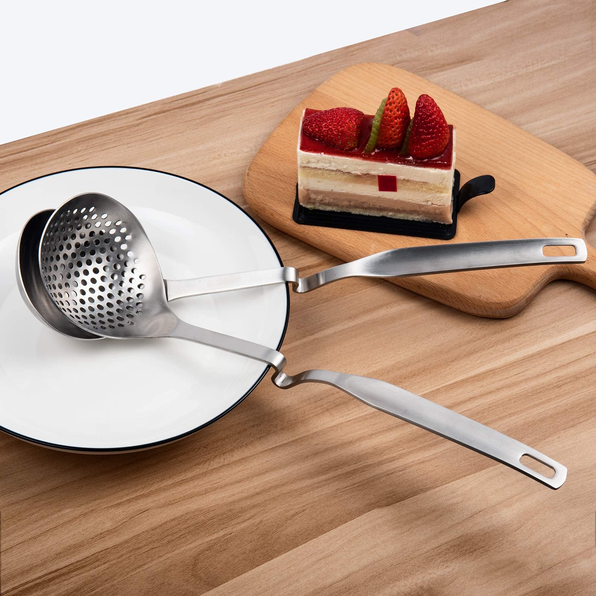 Imeea Hot Pot Ladle Set Slotted Spoons For Cooking Sus304 Stainless Steel Soup Ladles For Serving, 12-Inch