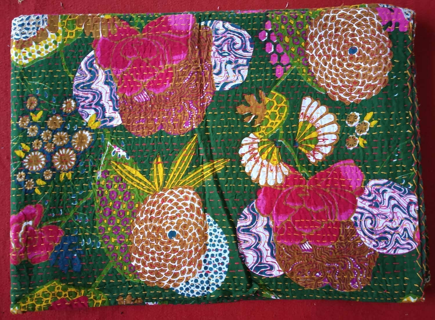 Mtreon Textile Work S Jaipuri Quilt Handmade Bed Cover Cotton Kantha Blanket Throw Home Decor Bedspread Bedsheet, Twin Size, Mul