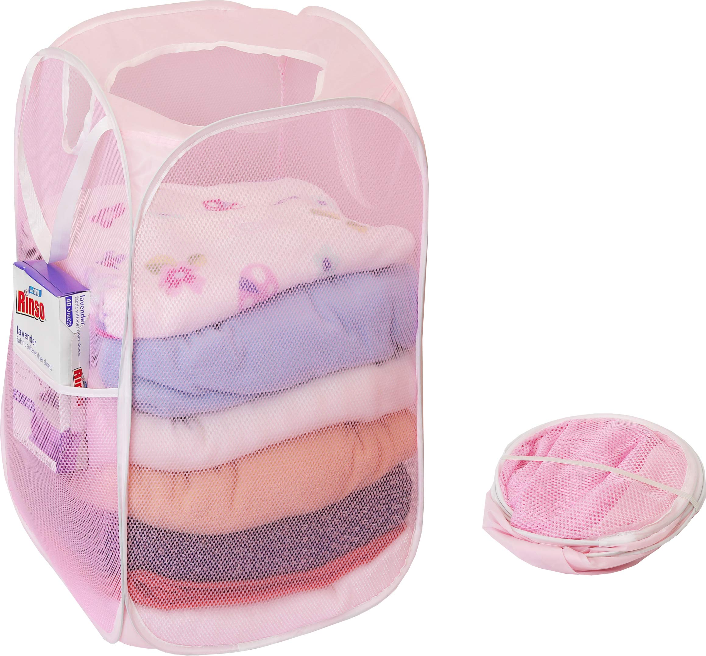 2 Pack - SimpleHouseware Mesh Pop-Up Laundry Hamper Basket with Side Pocket  Pink