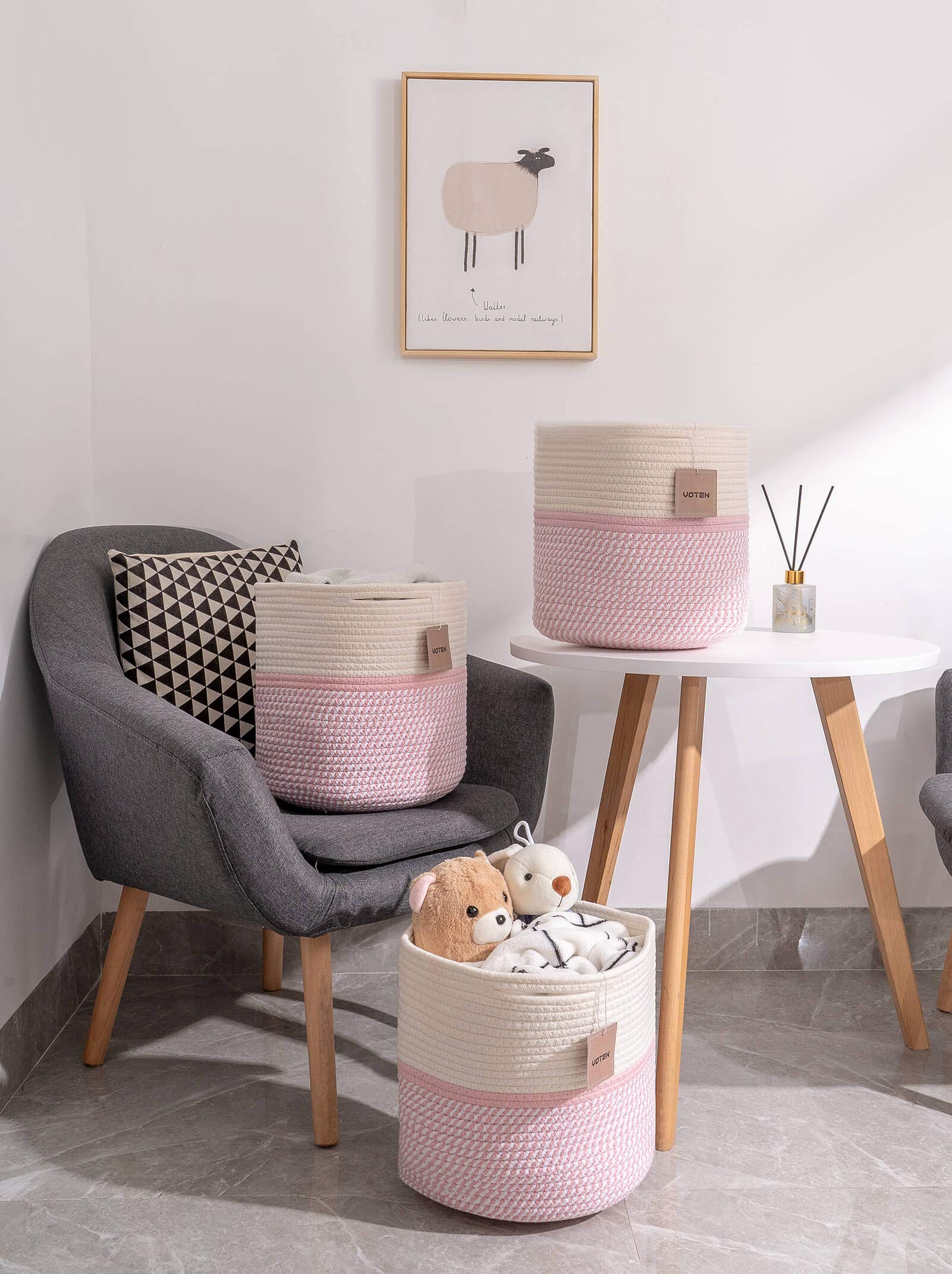 Voten Cube Storage Baksets Bins 11X11 Fit 12X12 Organizer Bookcases Shelving,Stylish&Durable Woven Cotton Basket Containers For