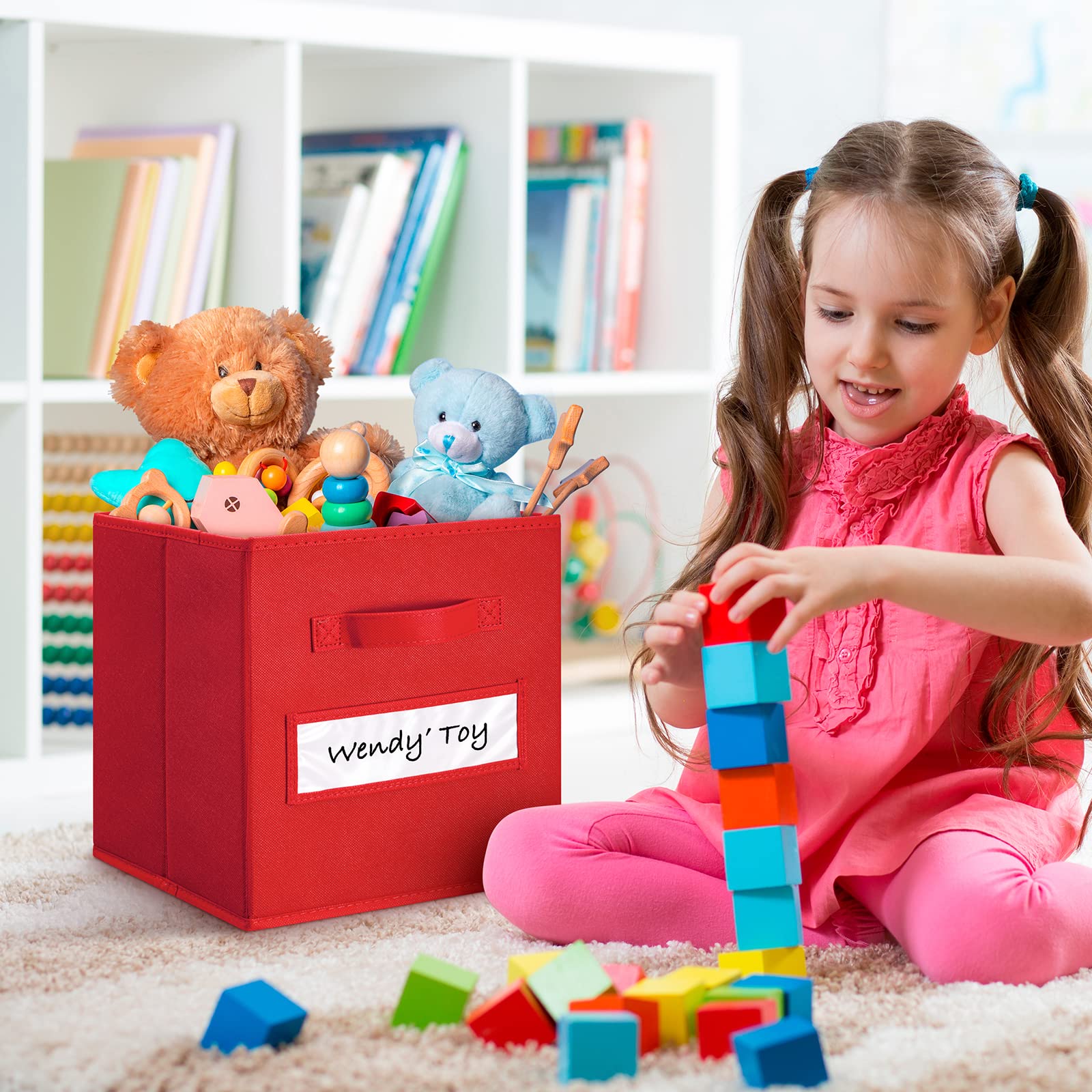 Artsdi Set Of 10 Storage Cubes,Foldable Fabric Cube Storage Bins With 10 Labels Window Cards & A Pen, Baskets Containers For She