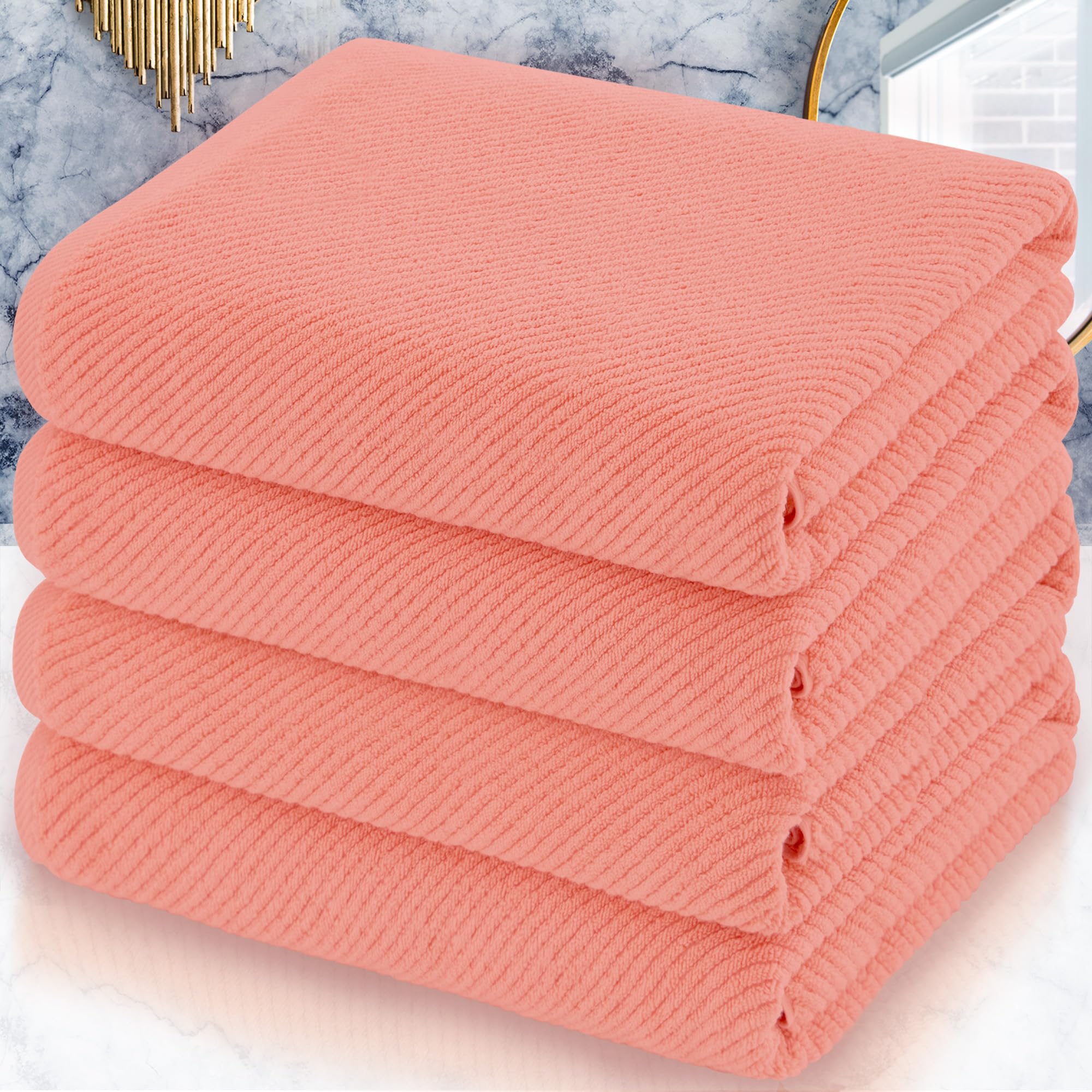 Voova & Movas Large Bath Towels, 4 Pack 30'' X 56'' - 100% Cotton | Quick Dry | Light Weight | Thick | Soft | Absorbent, Luxury