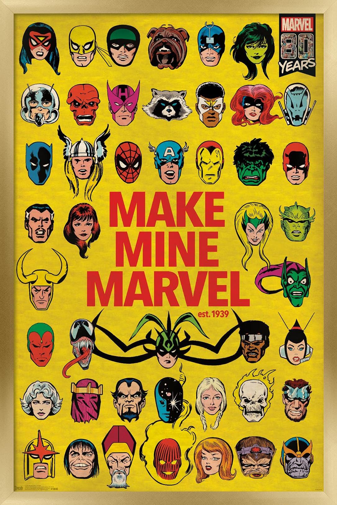 Trends International Marvel Comics - Marvel 80Th Anniversary - Group Wall Poster, 14.725'' X 22.375'', Gold Framed Version