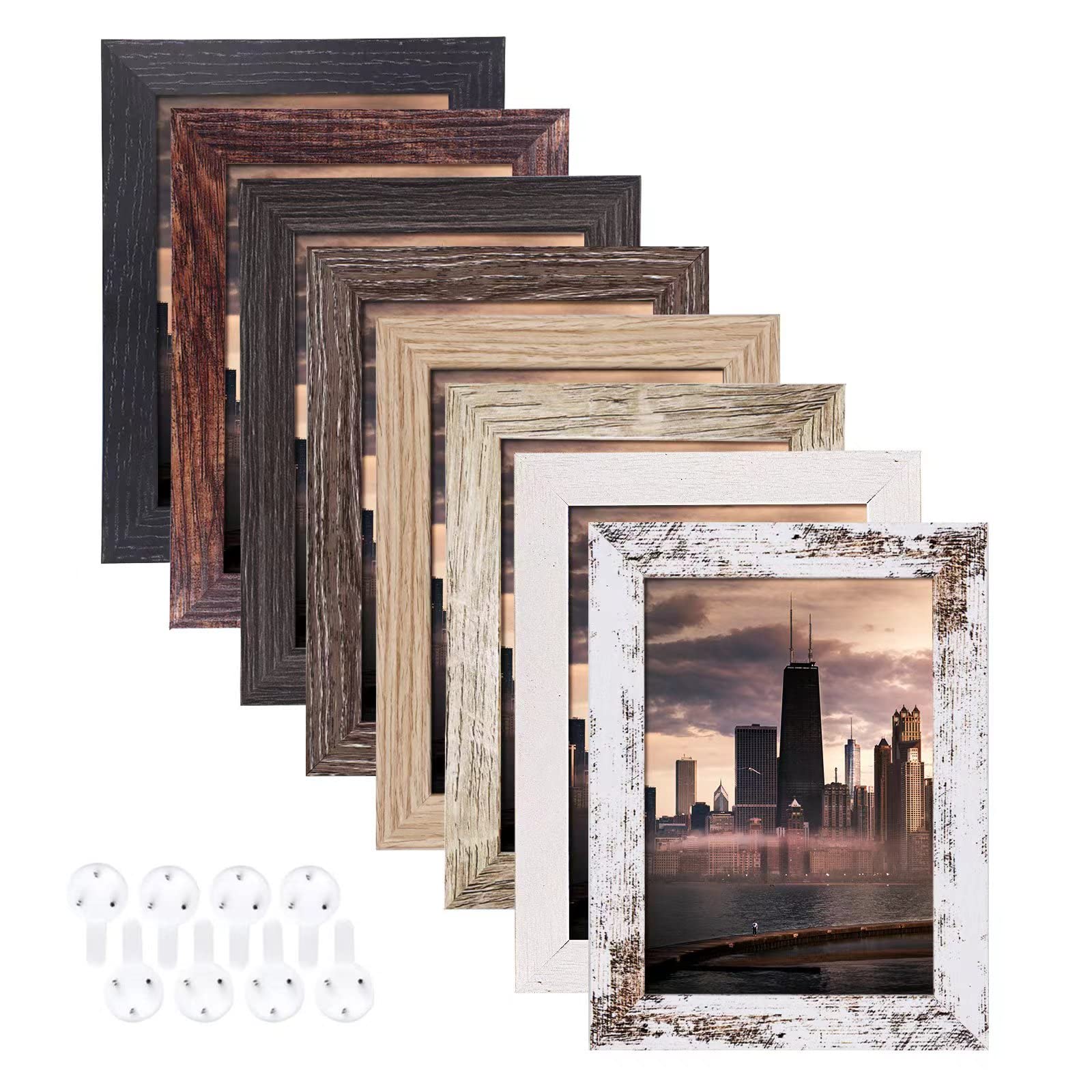 4x6 Picture Frames Set of 8, Rustic Picture Frames Multi Wood-Color,Vertical and Horizontal Formats for Wall Hanging and Tableto