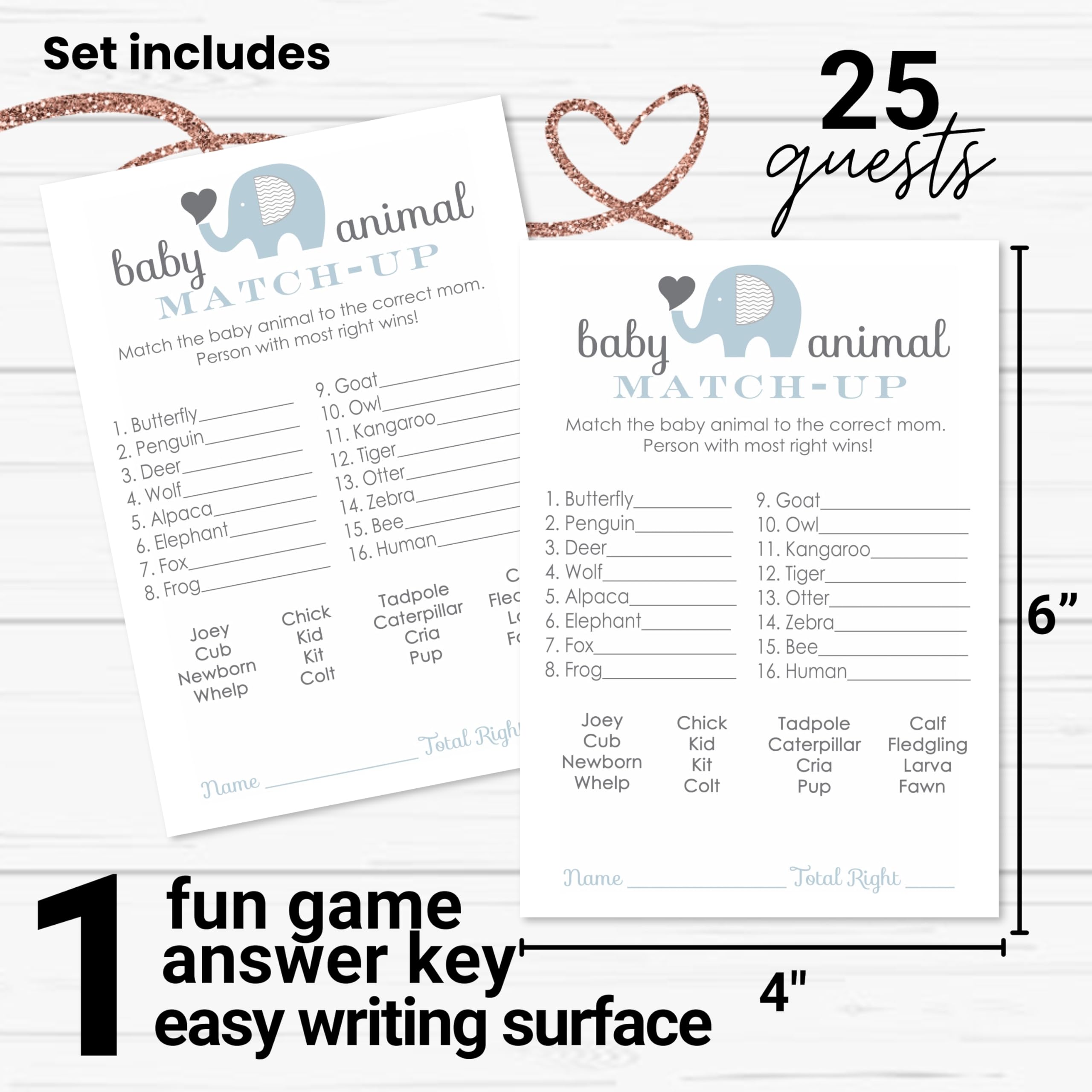 Blue Elephant Baby Shower Games For Boys - Animal Matching Guessing Activity - Fun Gender Reveal Game For Guests - Jungle Baby S