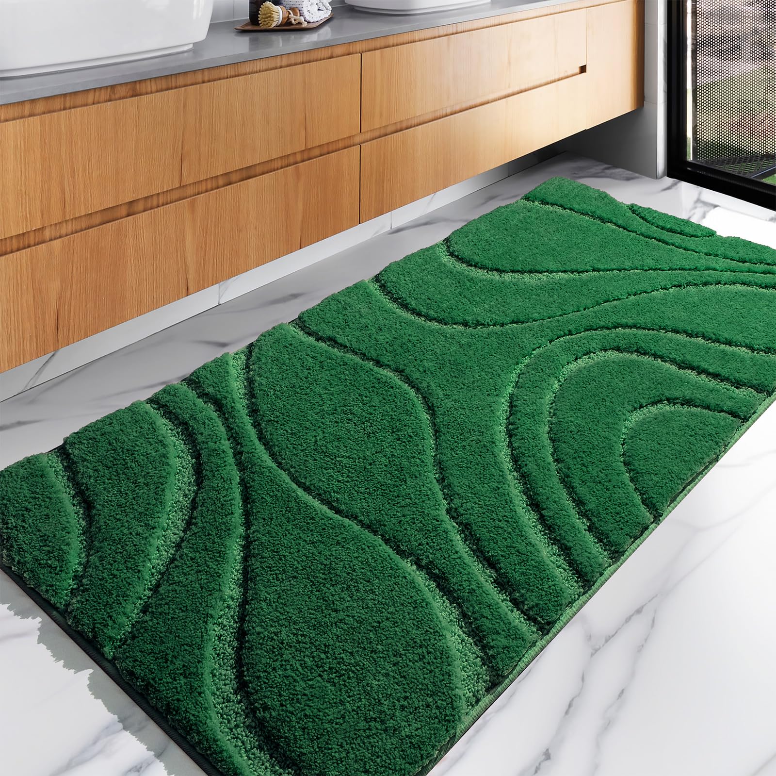Dexde Bathroom Rugs Runner 24 X 60 Inch, Extra Long Bathroom Rug Non-Slip, Machine Washable Bath Mats Rug,Green Soft Carpets For