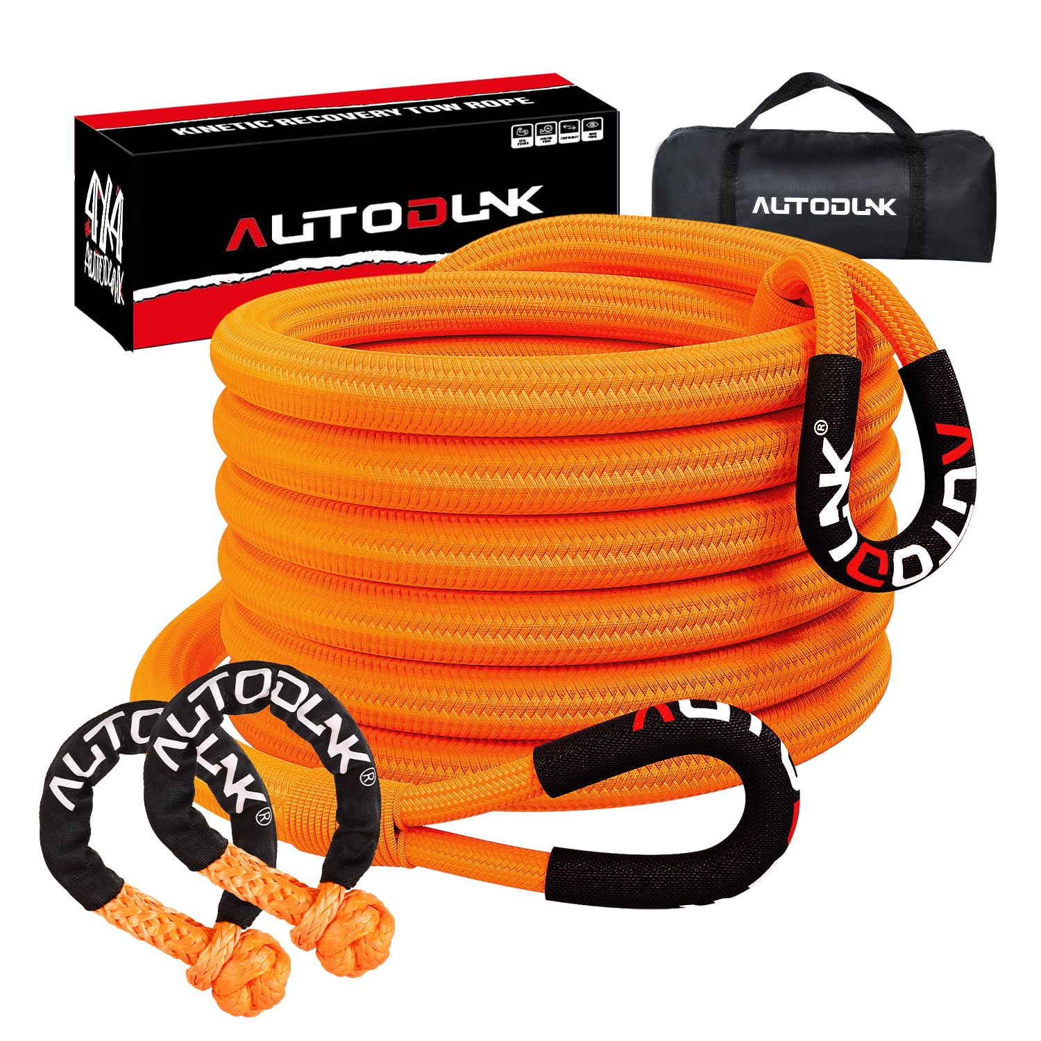 Autodunk 1 X 30 Kinetic Recovery  Tow Rope (33,000Lbs), With 2 Soft Shackles (33,000Lbs) Offroad Recovery Kit For 4Wd Pick Up Tr