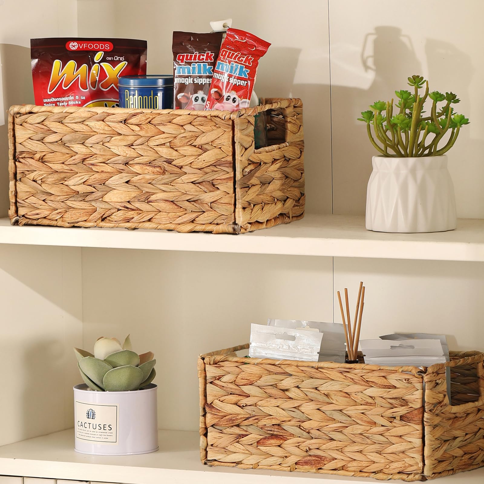 Vagusicc Storage Basket, Set Of 2 Wicker Basket, Hand-Woven Water Hyacinth Storage Baskets For Organizing, Foldable Rectangular
