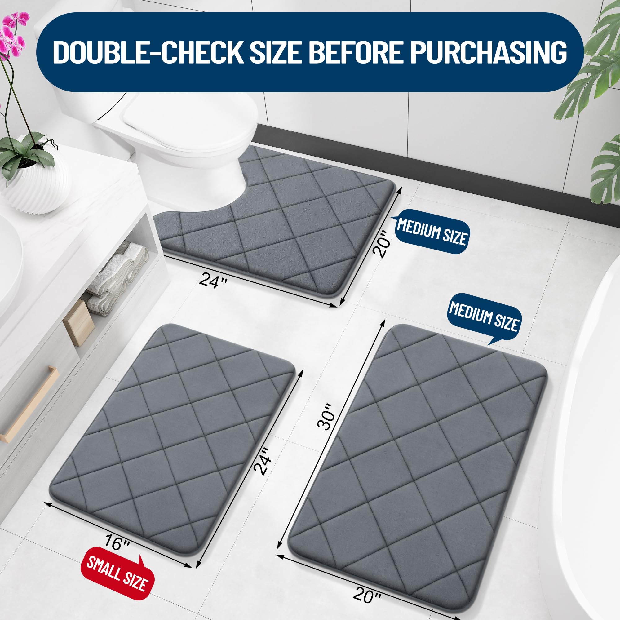 Olanly Memory Foam Bath Mat 36X24, Ultra Soft And Absorbent Bathroom Mat, Machine Washable Bathroom Rugs, Comfortable, Thick Bat