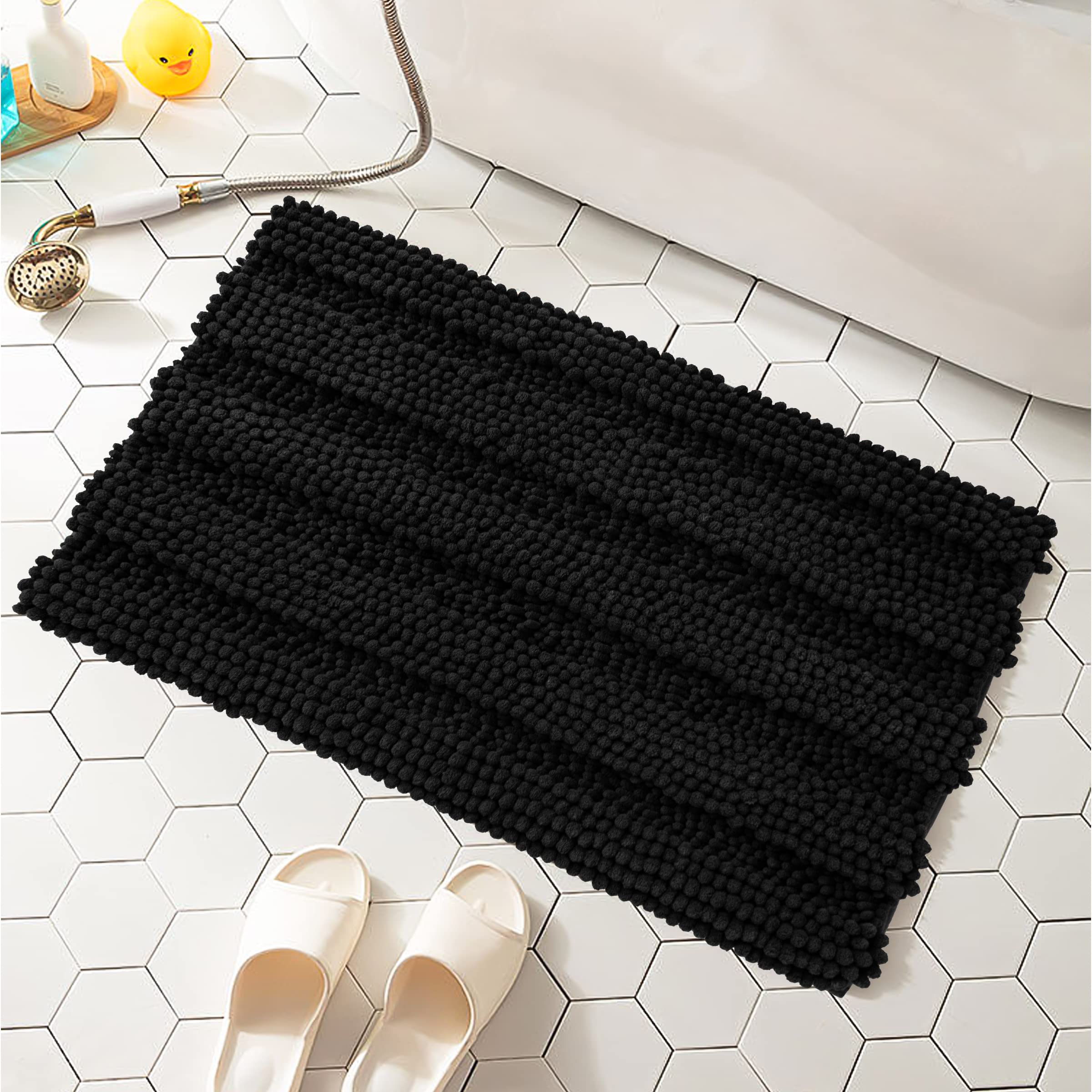 Subrtex Bathroom Rug Set 2 Piece Chenille Bath Mat Non Slip Soft Thick Shower Rugs Striped Bath Rug For Bathroom Water Absorbent