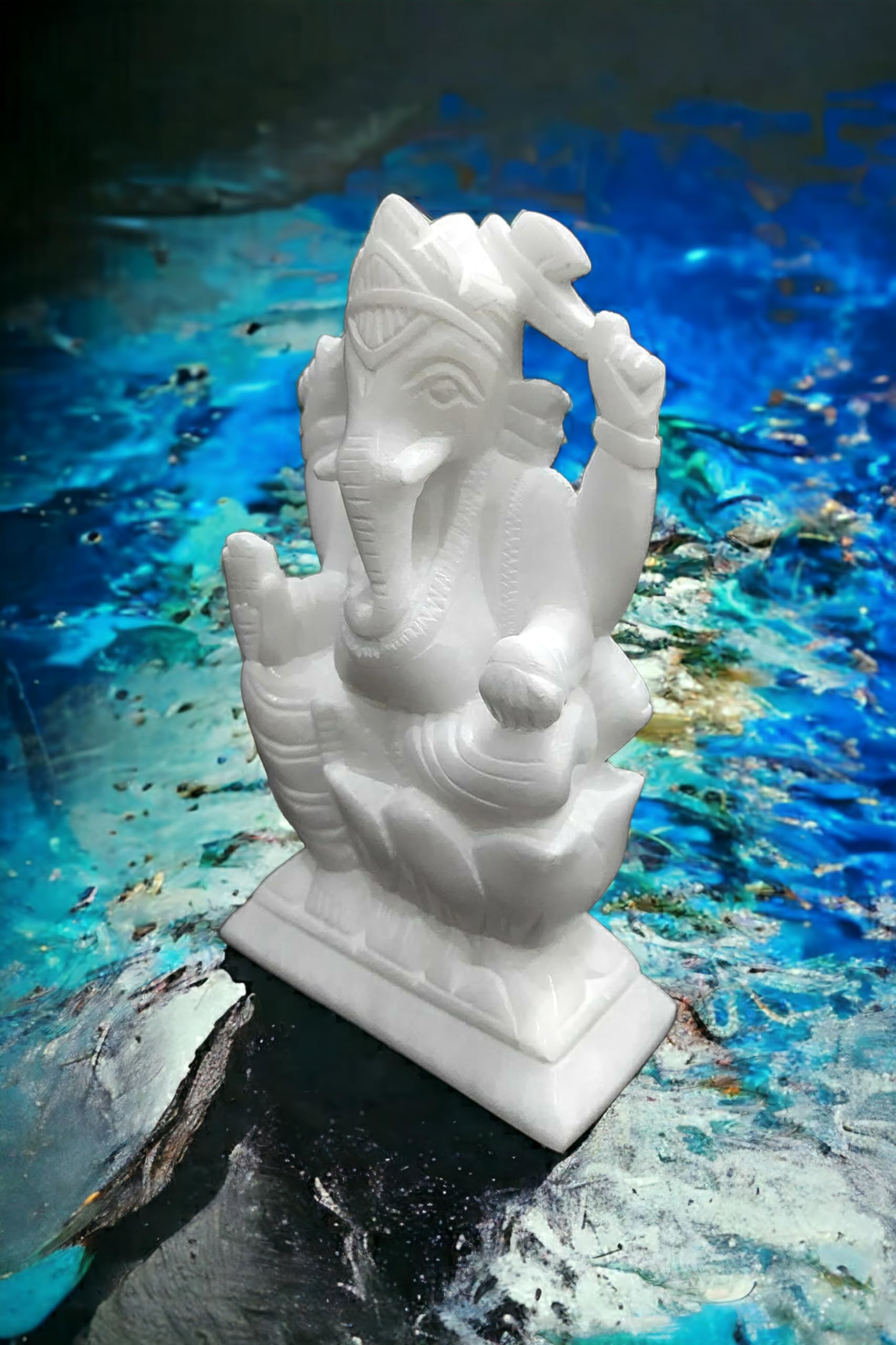 Pooja Creation White Marble Lord Statue Ganesh Idol For Home Use 6 Inch