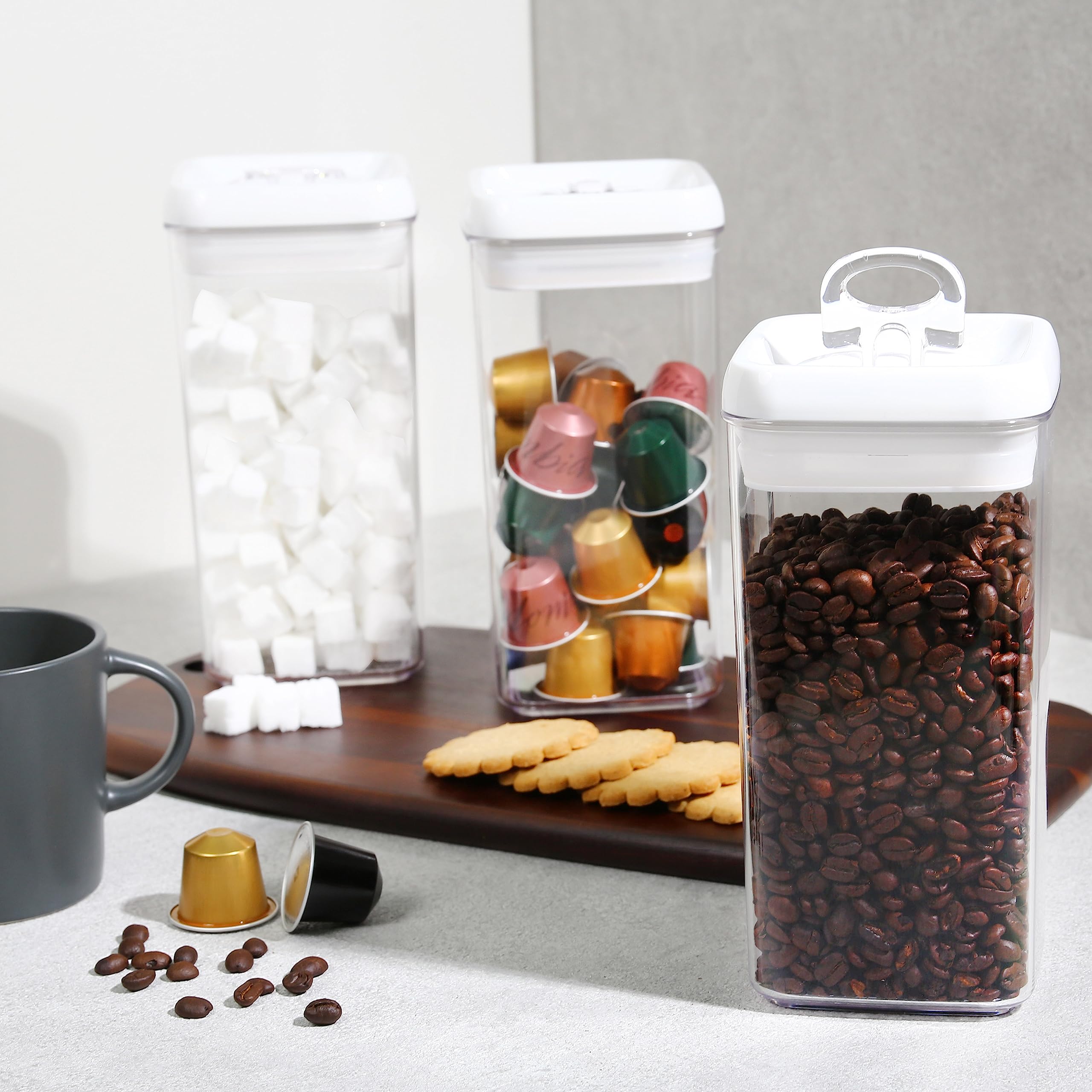Felli Flip Tite Storage Container With Lid 4    Airtight Easy Open Ring Lock Top, Stackable Acrylic Canister Jar For Kitchen Pan