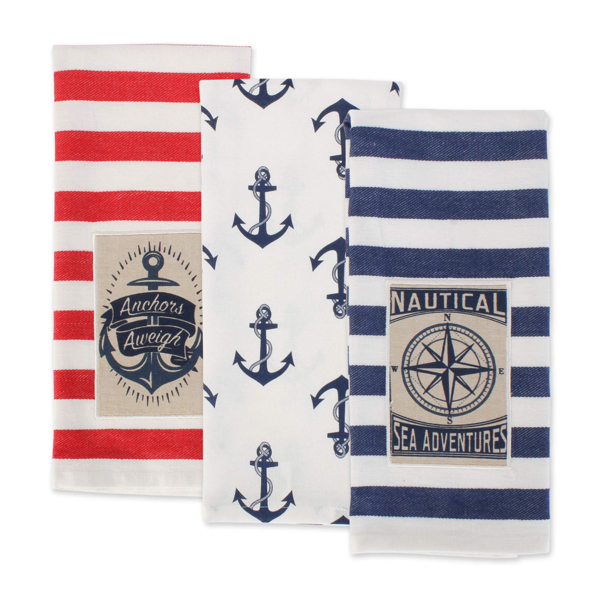 Dii Maritime Collection Kitchen Dishtowel Set, 18X28, Anchor Stripes, 3 Piece