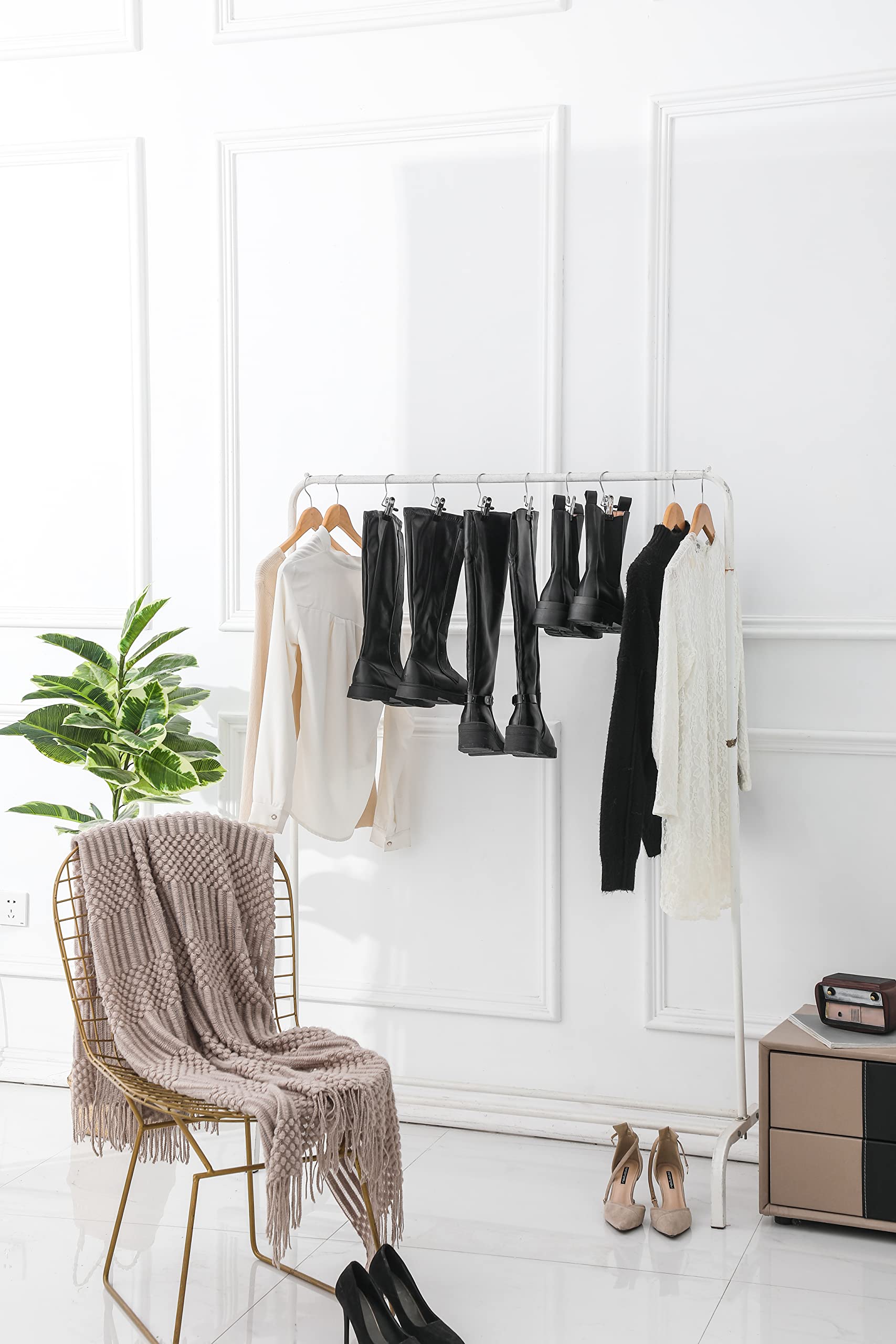 FREZON 50 Pack Boot Hanger Legging Organizer for Closet  Laundry Hooks with Clips  Boot Holder  Hanging Clips  Portable Hangers Single Clip Space Saving for Jeans  Hats  Tall Boots  Towels(Black)