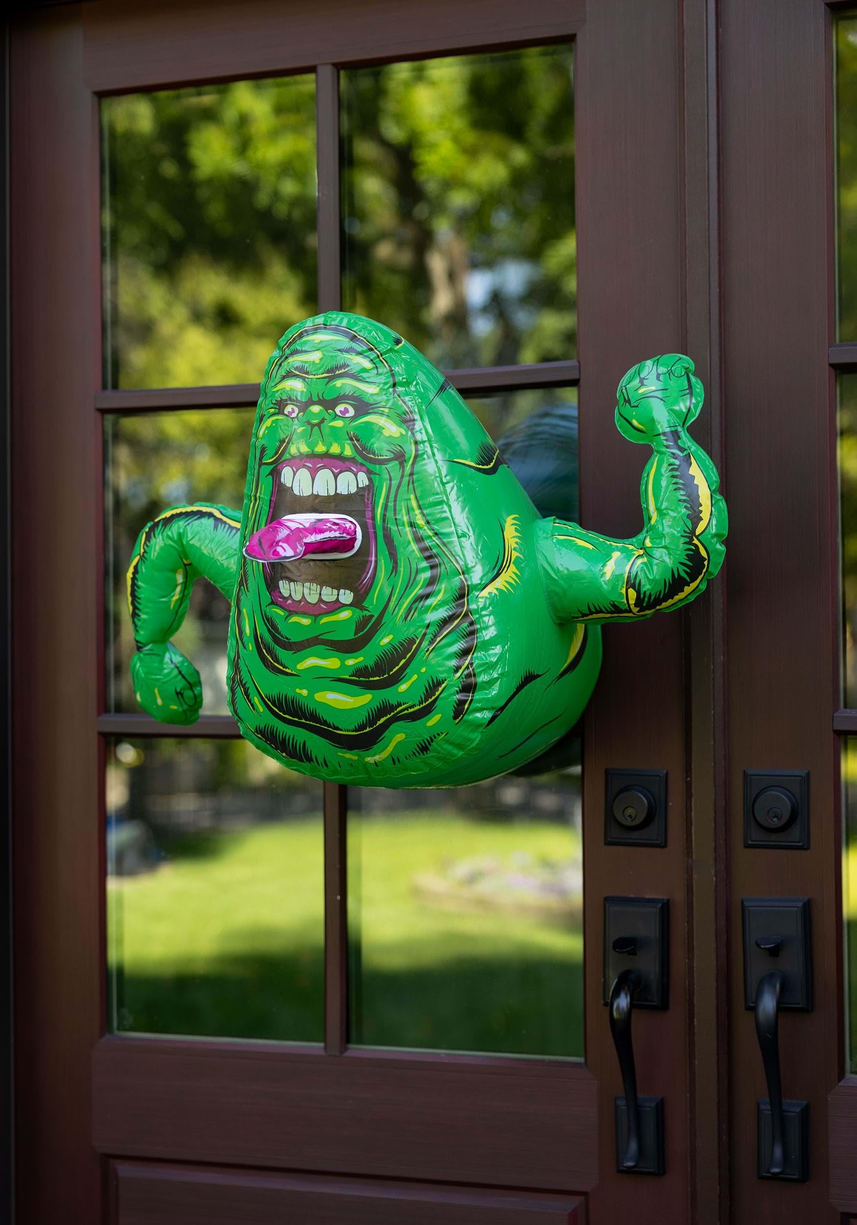Fun Costumes Ghostbusters Inflatable Slimer Window Cling Decoration | Green Hanging Ghost Halloween Decor for Windows Standard