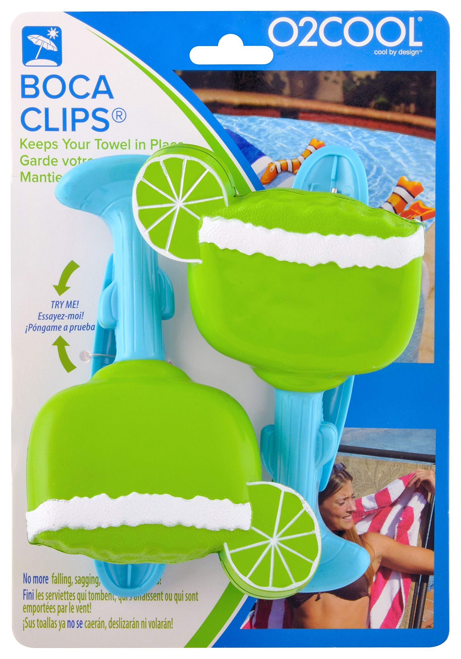 O2Cool Bocaclips - Beach Towel Clips For Beach Chairs, Patio And Pool Accessories - (Margarita) 2 Count
